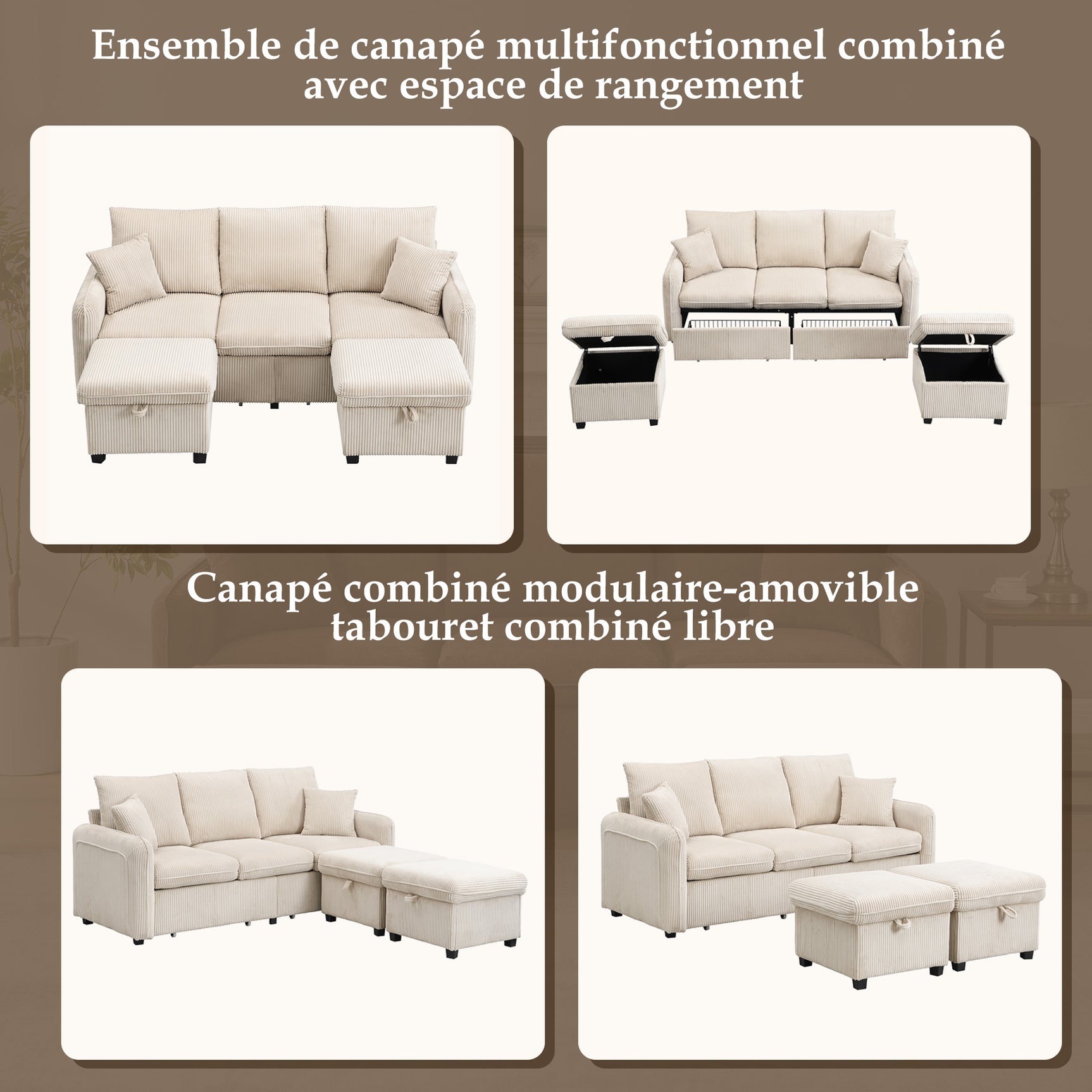 2-seater sofa in beige fabric Scandinavian style - AHBARM