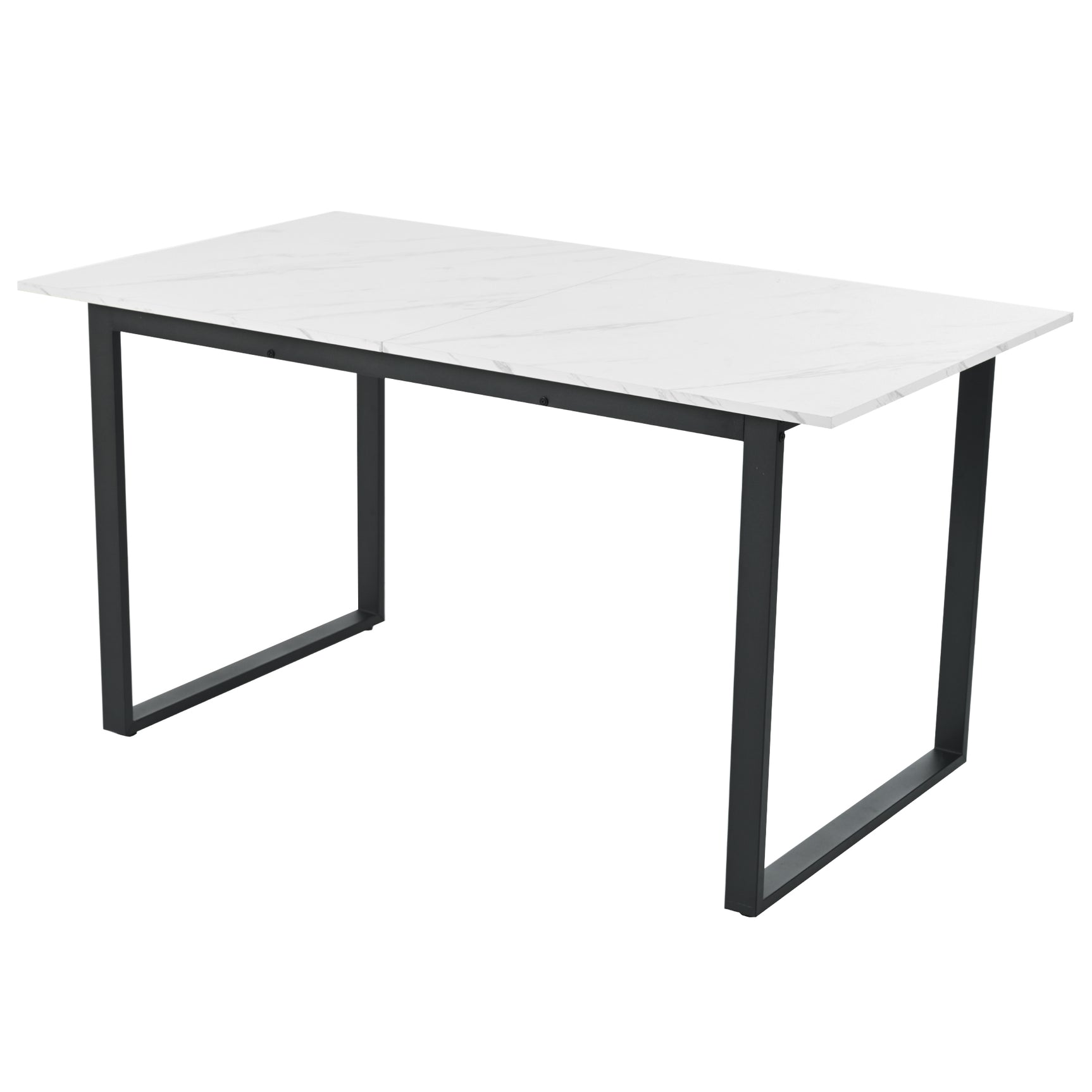Ausziehbarer Esstisch 140/180 x 80 x 75 cm mit MDF-Platte in weißem Marmoreffekt und schwarzen Metallbeinen