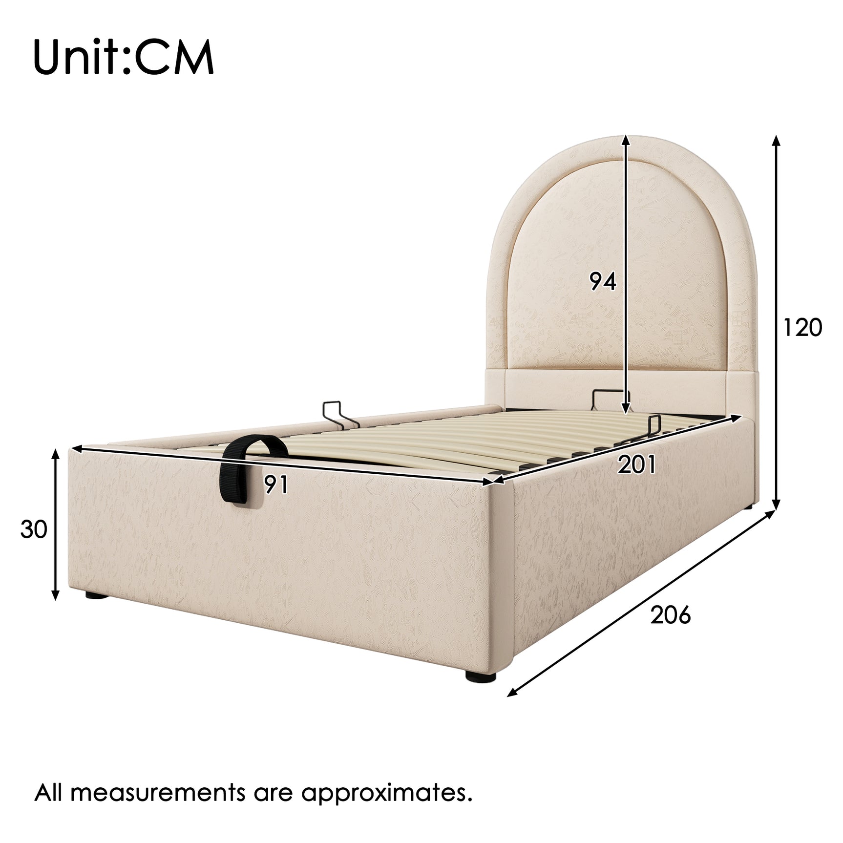 Children's bed 90 × 190 cm padded (without mattresses) PU beige with arched headboard