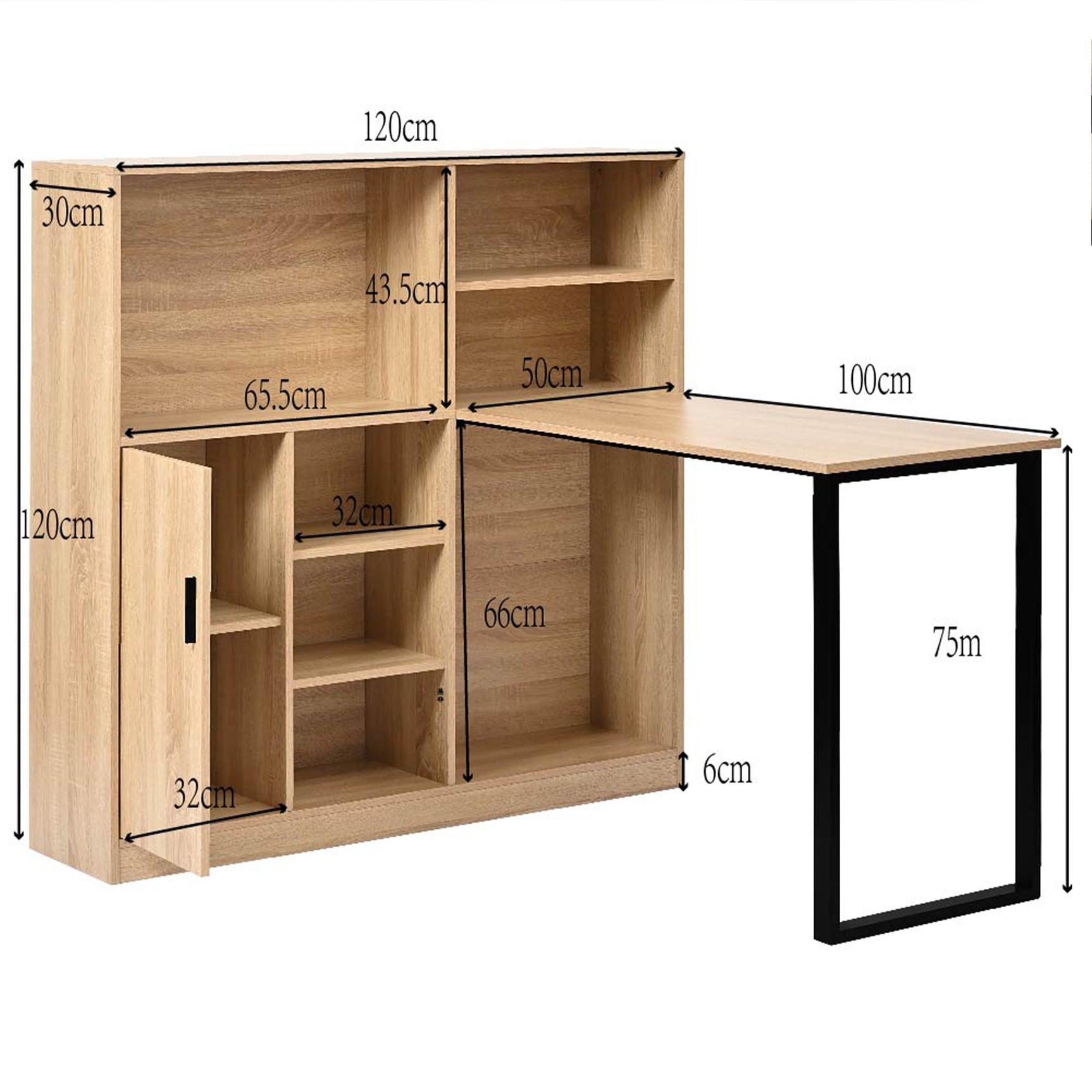 Bureau avec étagères et armoire intégrée en MDF finition bois naturel
