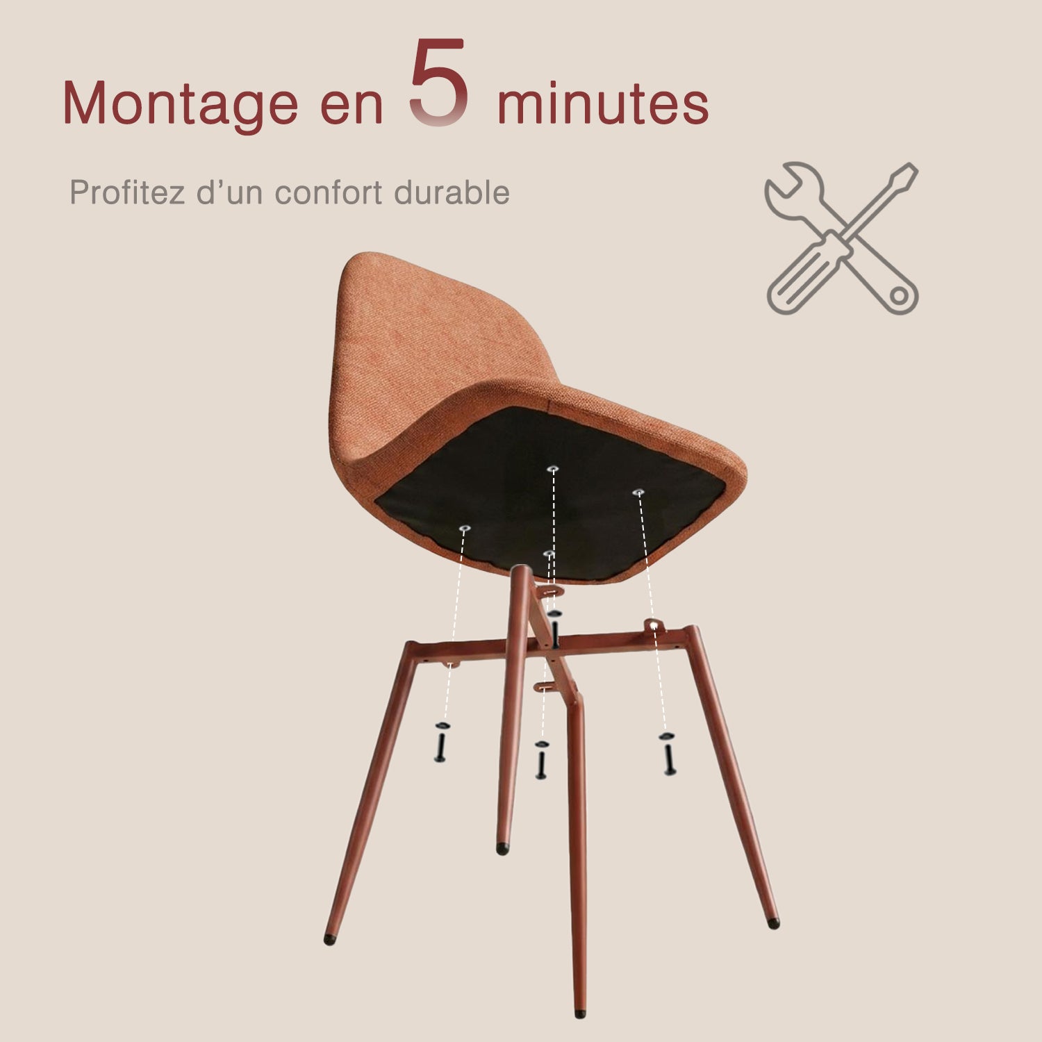 Lot de 4 chaises de salle à manger en tissu rouge doux, chaises de détente avec dossier et pieds métalliques assortis scandinave - CHARLTON