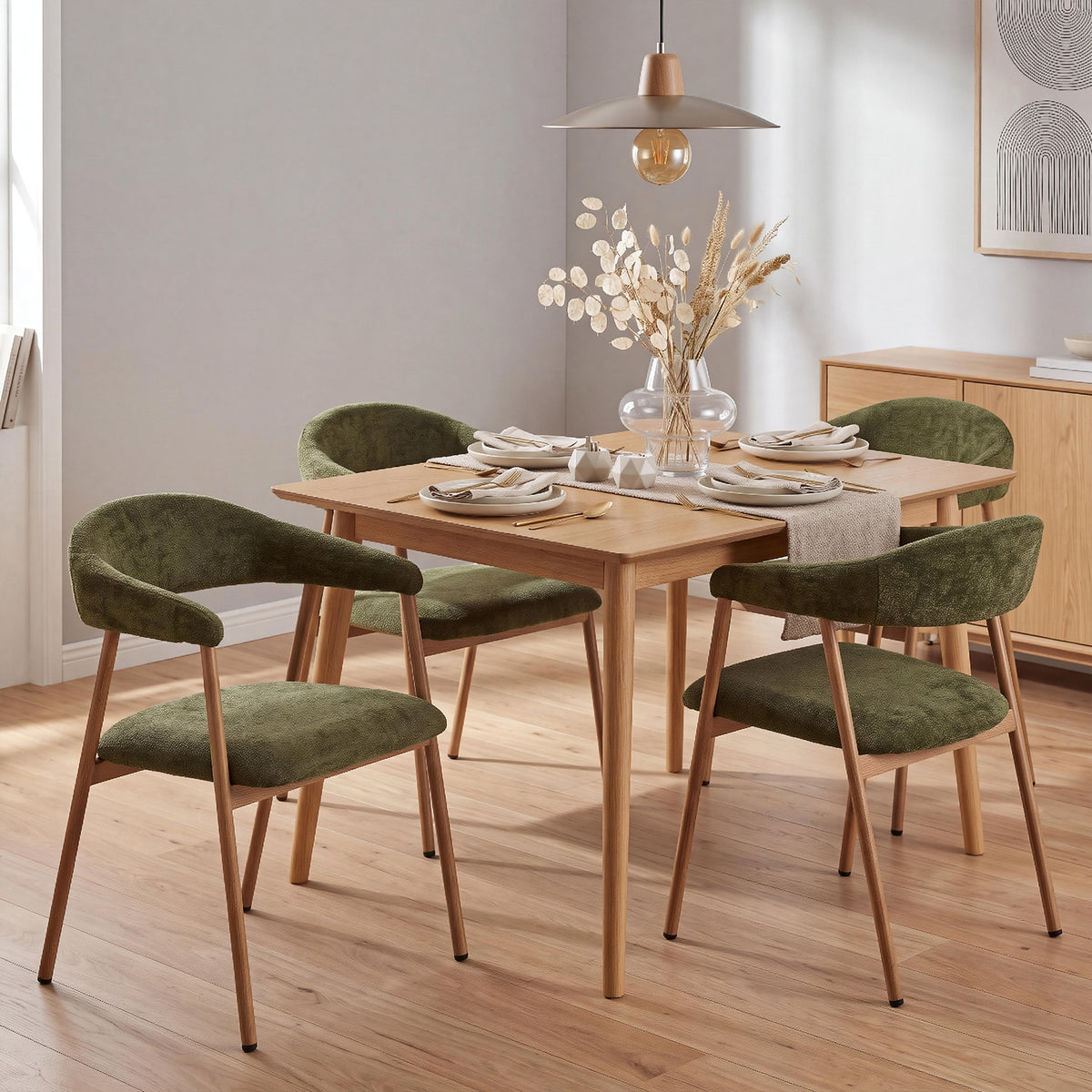 Set von 2 skandinavischen Esszimmer Sesseln mit beige Stoffarmlehnen - Cromwell