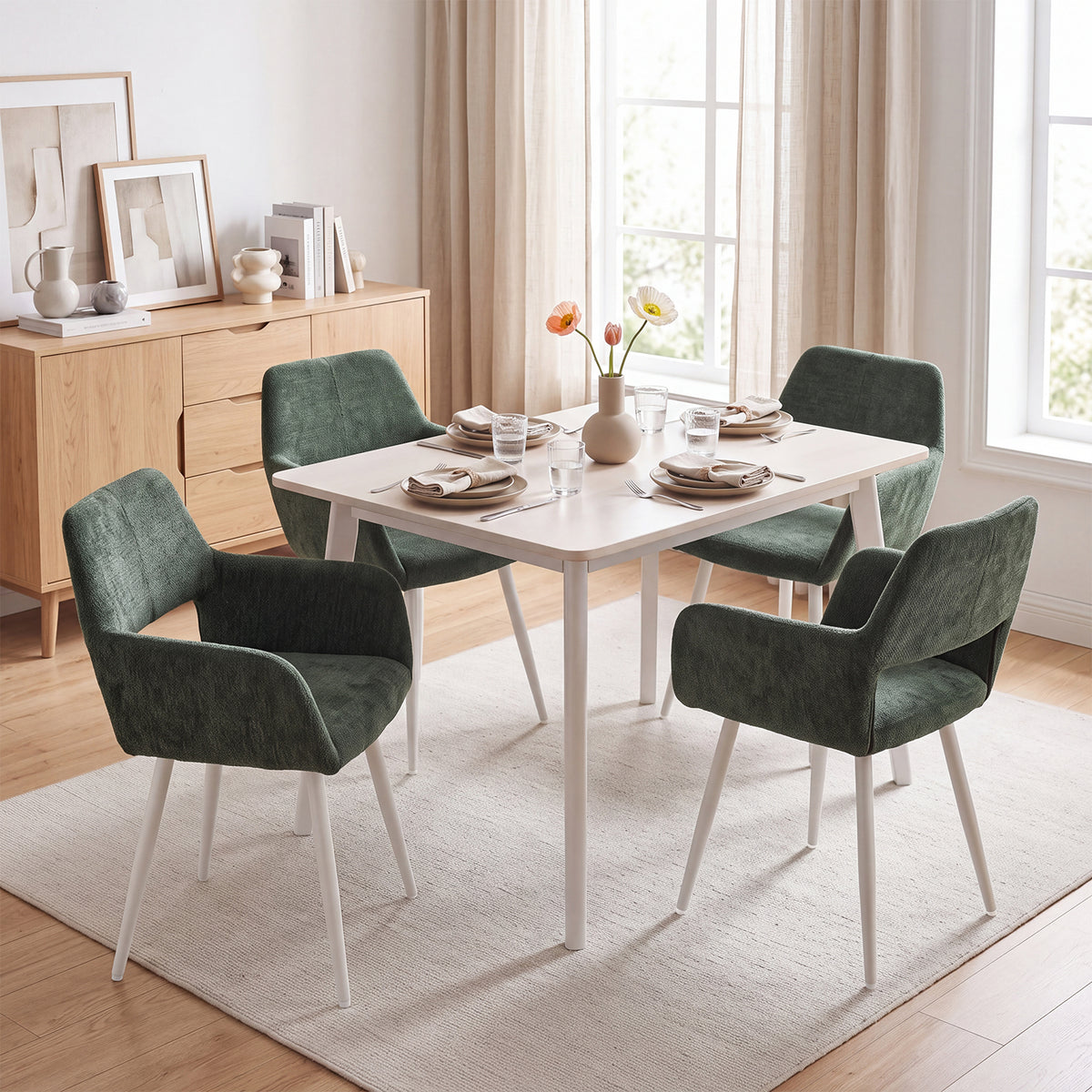 Set of 2 Scandinavian dining room armchairs with beige fabric armrests - Cromwell