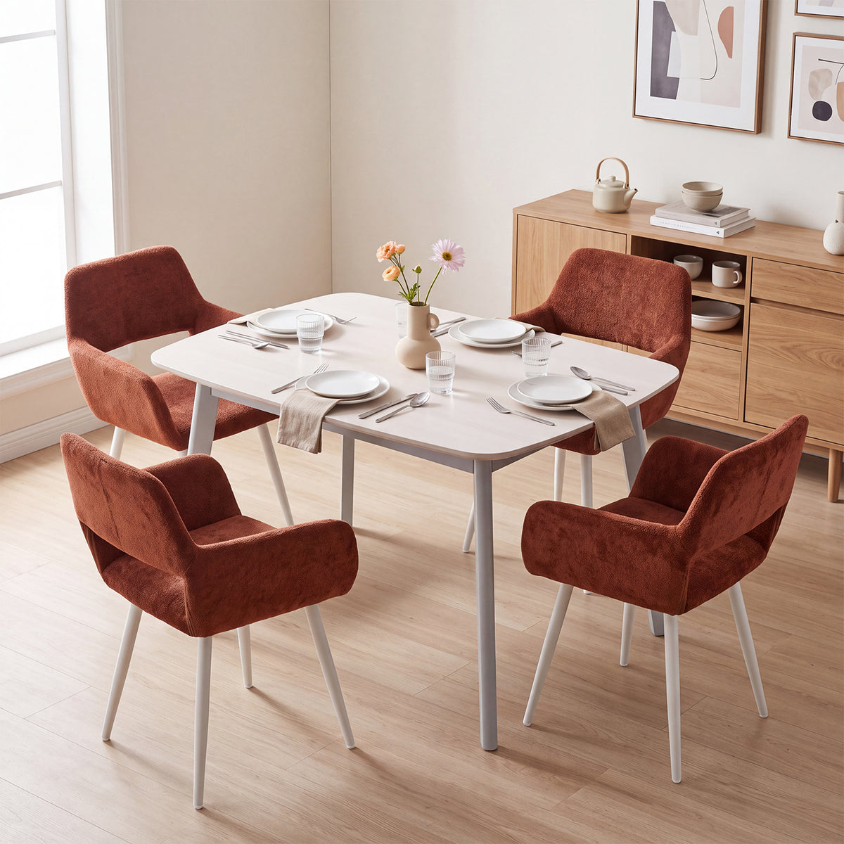 Set of 2 Scandinavian dining room armchairs with beige fabric armrests - Cromwell