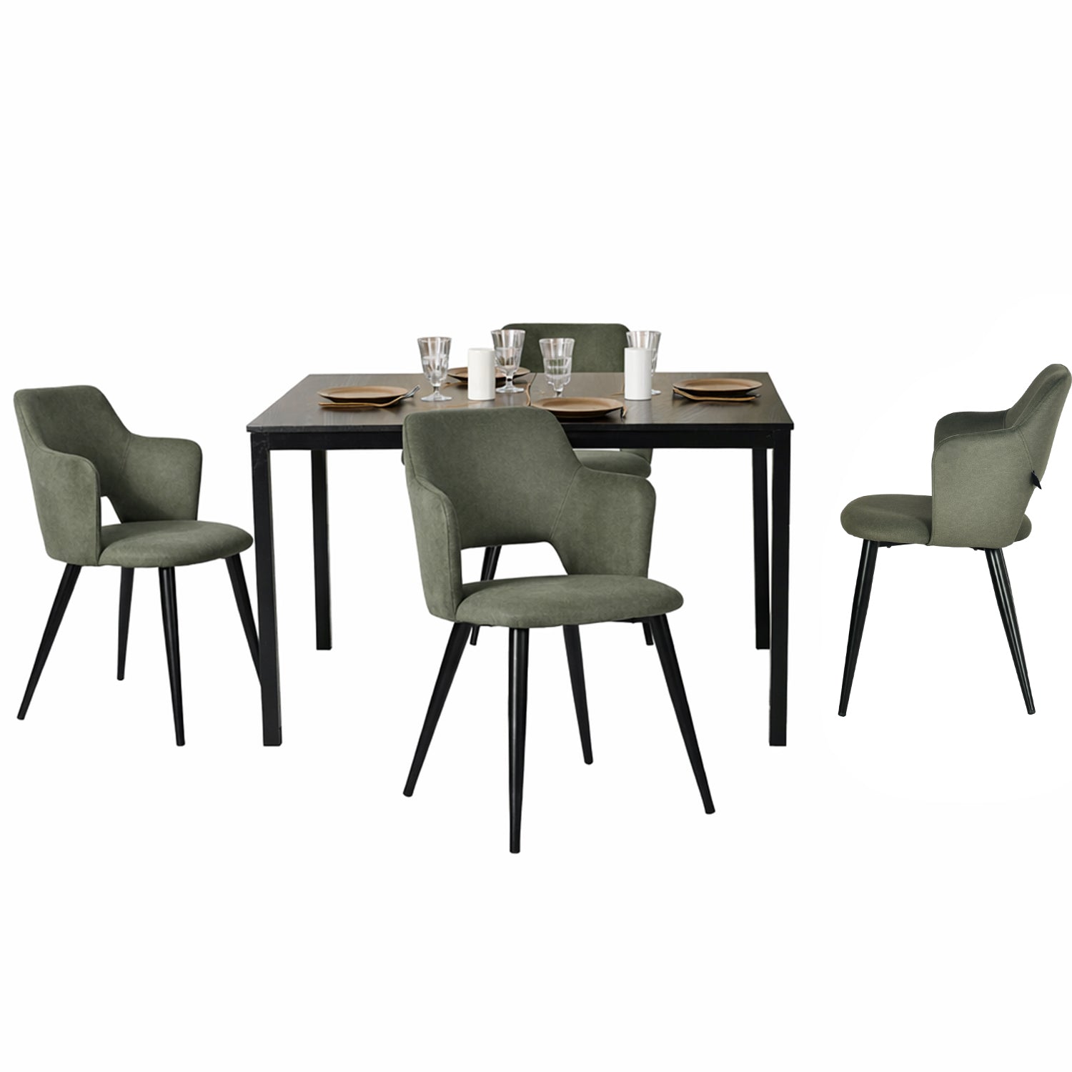 Round Table Table Table Table Timber Ø80 cm with 4 black velvet chairs, modern and comfortable style