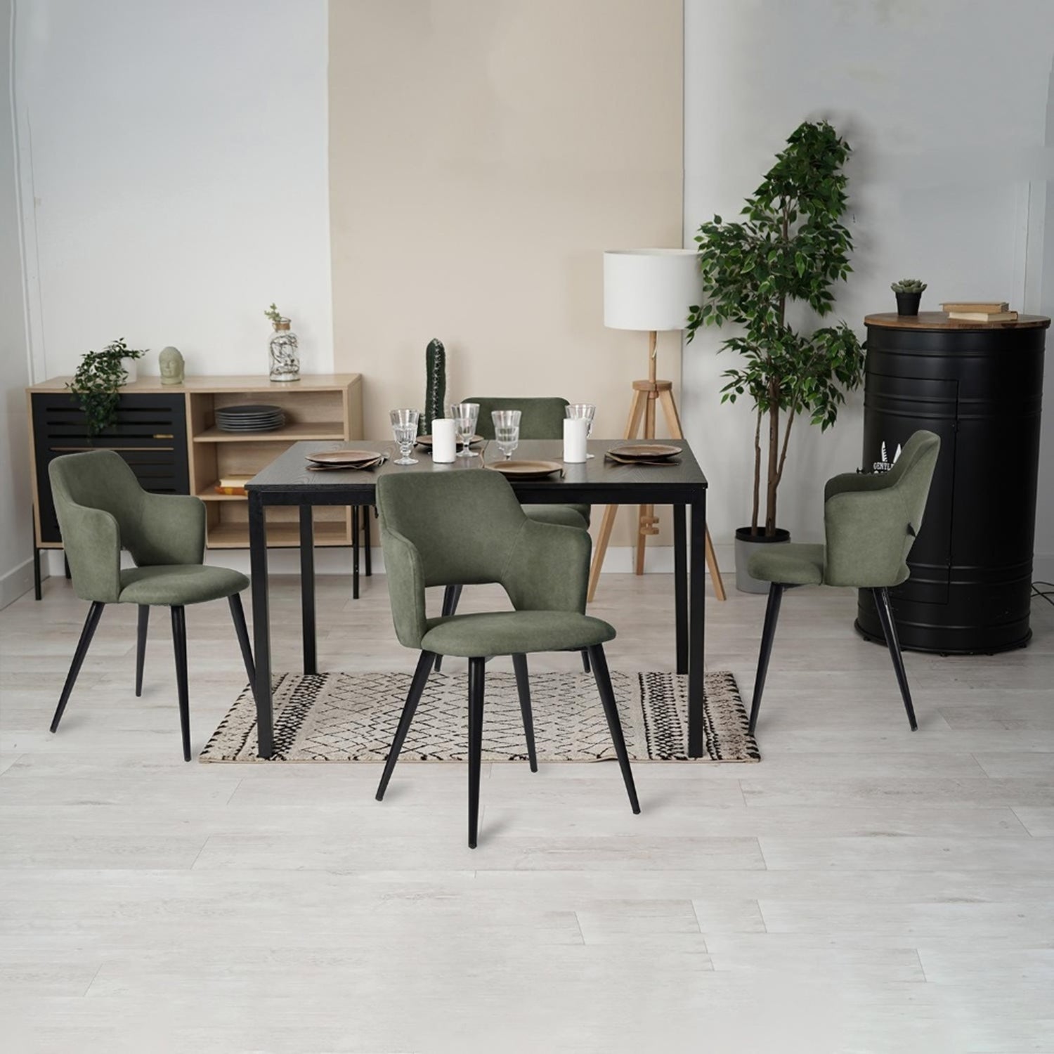Round Table Table Table Table Timber Ø80 cm with 4 black velvet chairs, modern and comfortable style