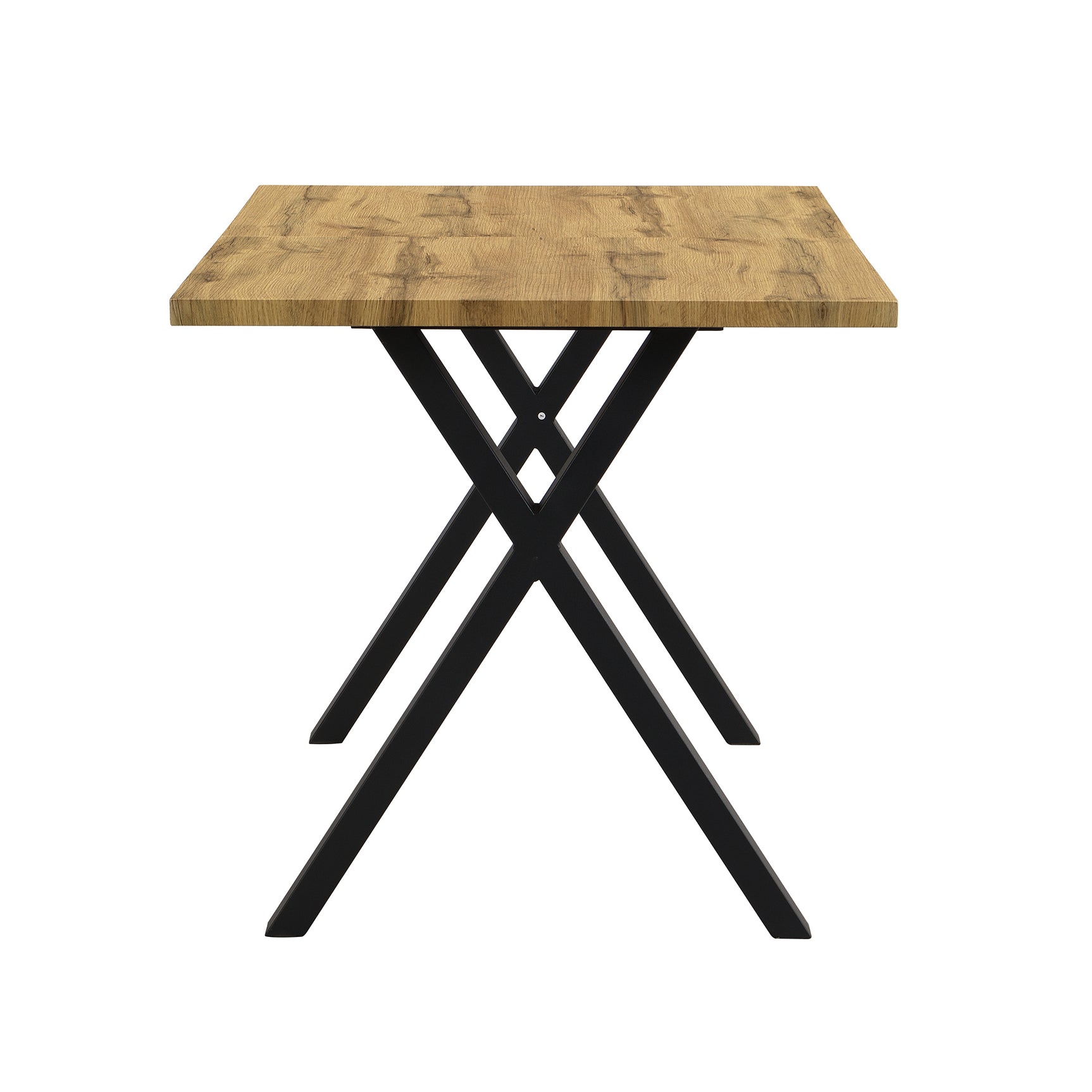 Moderner industrieller Esstisch 140x80 cm aus Holz in Eichenoptik mit gekreuzten Beinen aus schwarzem Metall