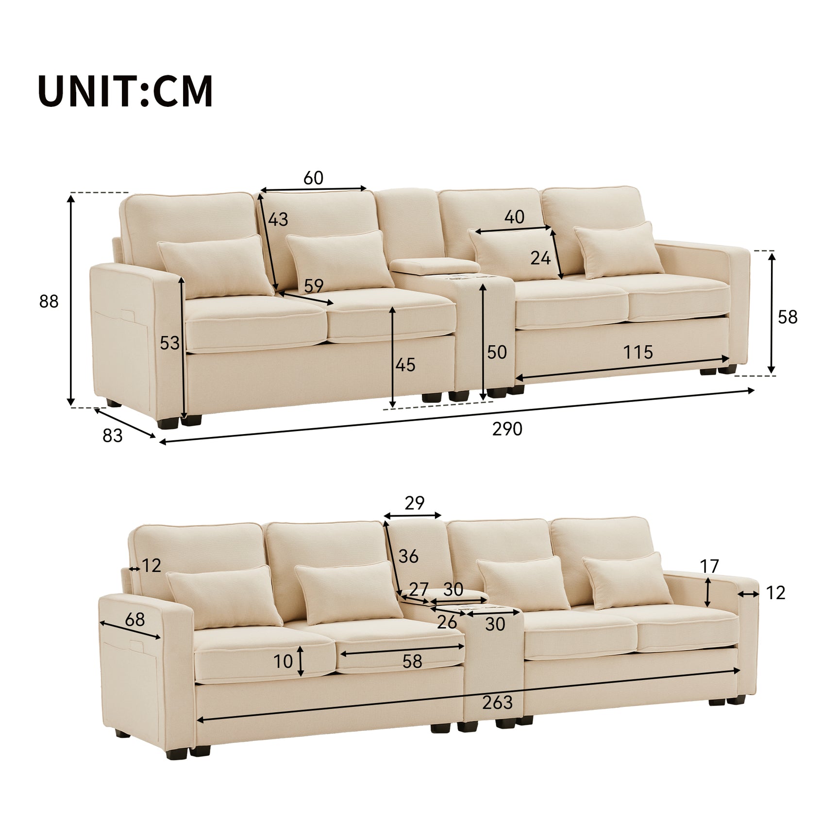 2-seater sofa in beige fabric Scandinavian style - AHBARM