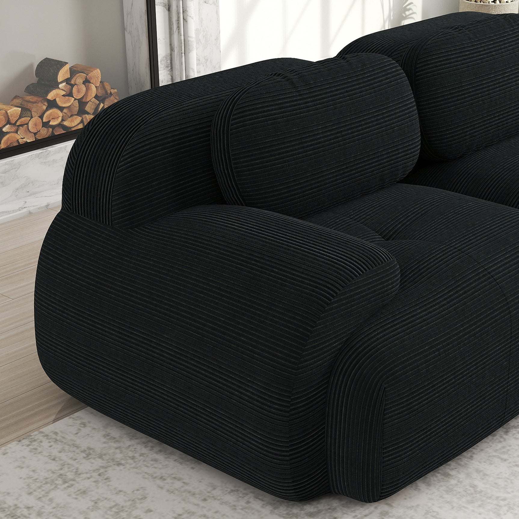 2-seater sofa bed in dark gray fabric with side pockets, modern convertible sofa