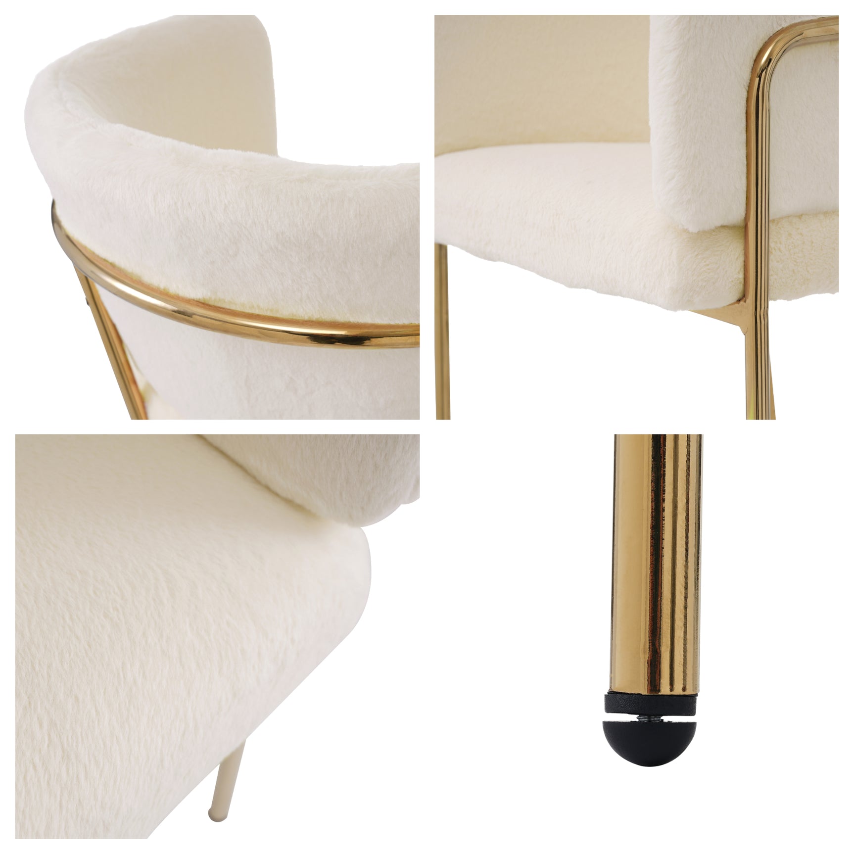 Lot de 6 chaise de loisirs individuelle en imitation de velours de lapin Chaise élégante à quatre pieds en métal beige pour salon chambre à coucher et salle à manger