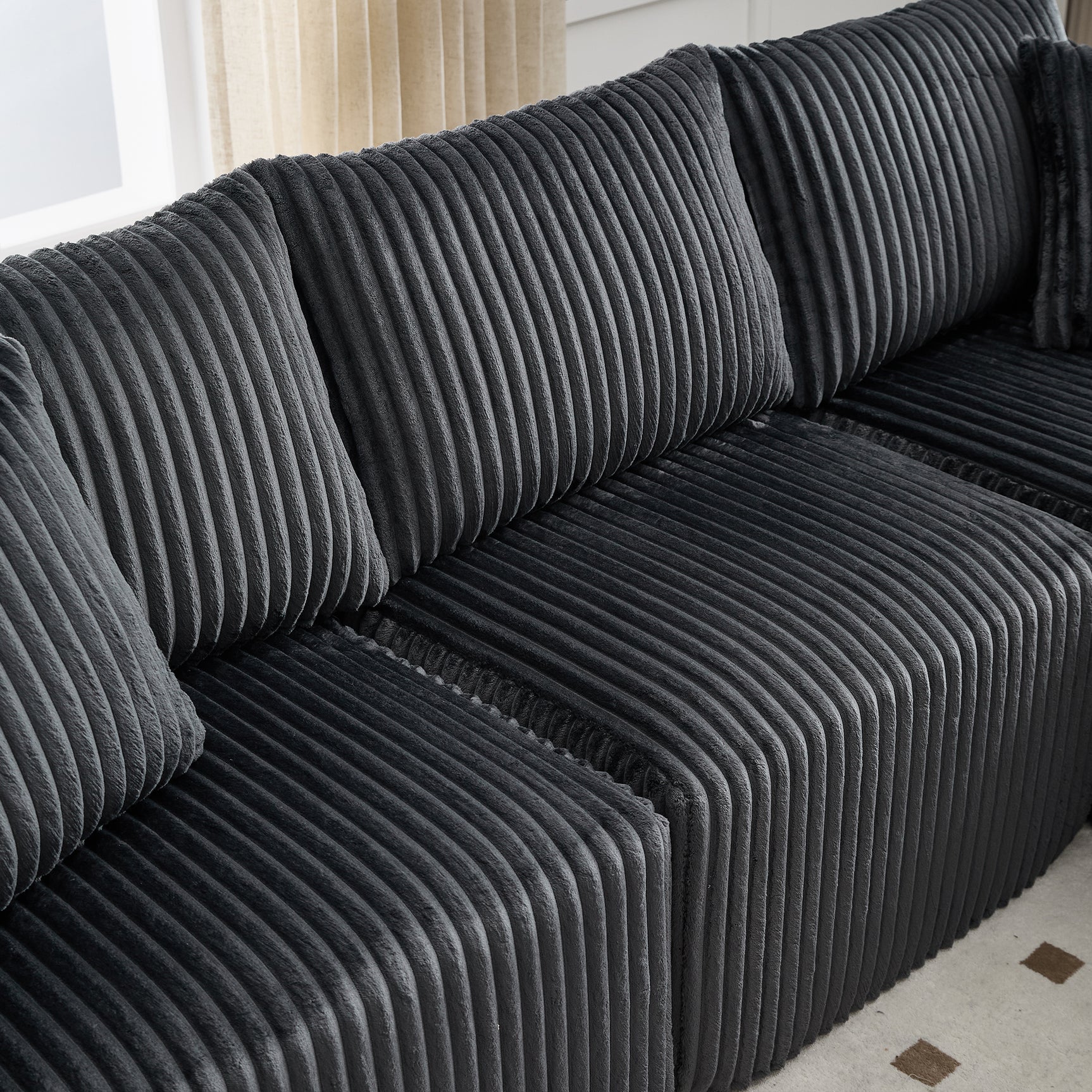 Ensemble canapé avec coussins, poches latérales et porte-gobelets en velours côtelé doux pour salon, gris