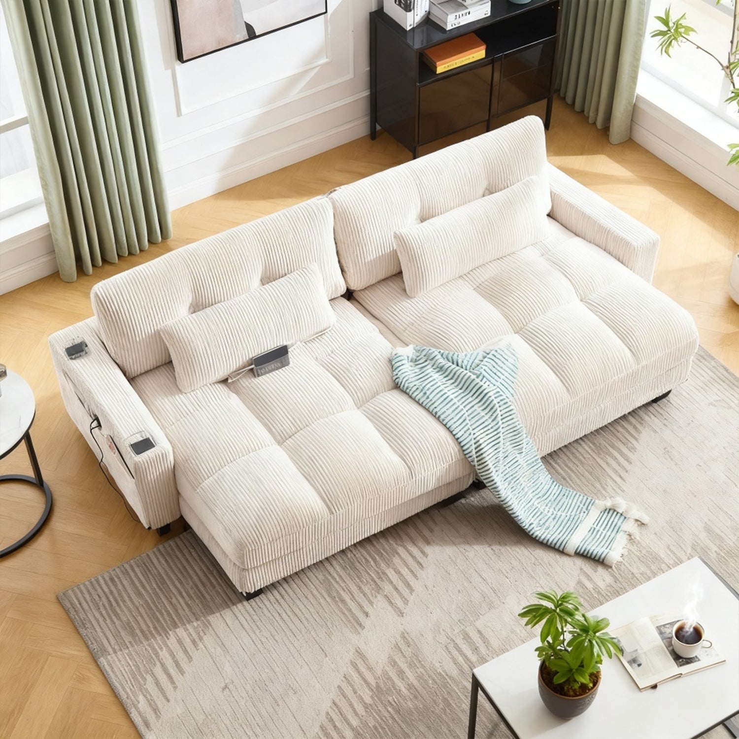 2-seater sofa in beige fabric Scandinavian style - AHBARM