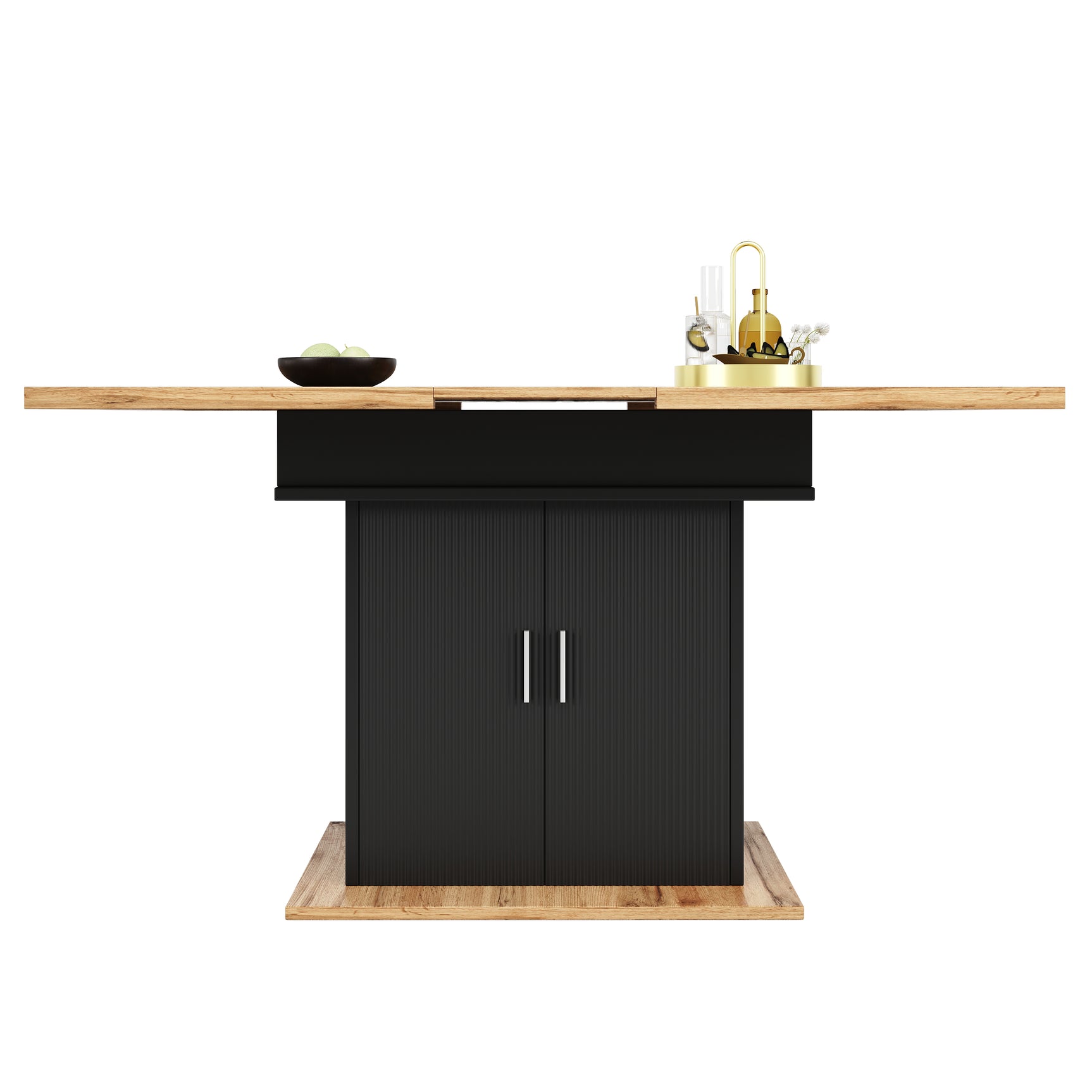 Extensible dining table 140/180x80x75 cm with MDF tray white marble effect and black metal feet