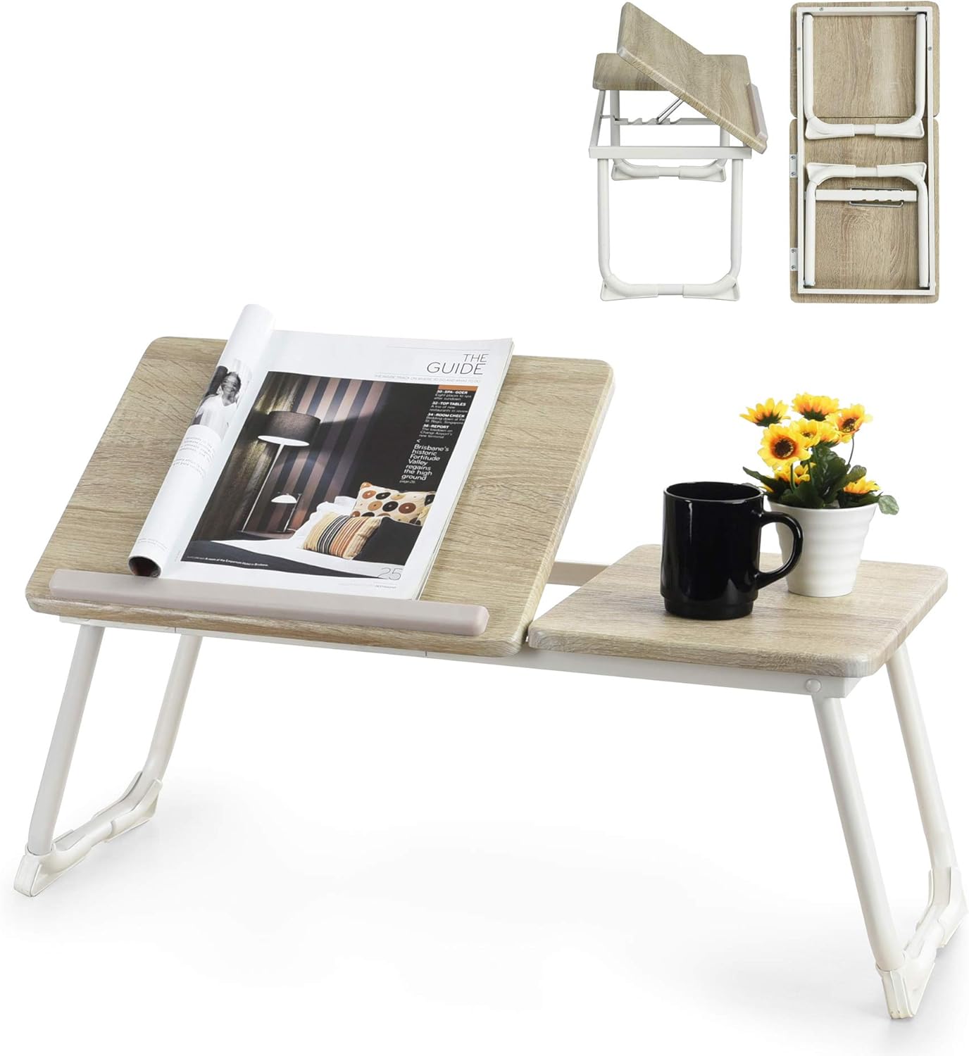 Schlafzimmer/Bedy Tisch PC in Holz und weißem Metall falten - Oma