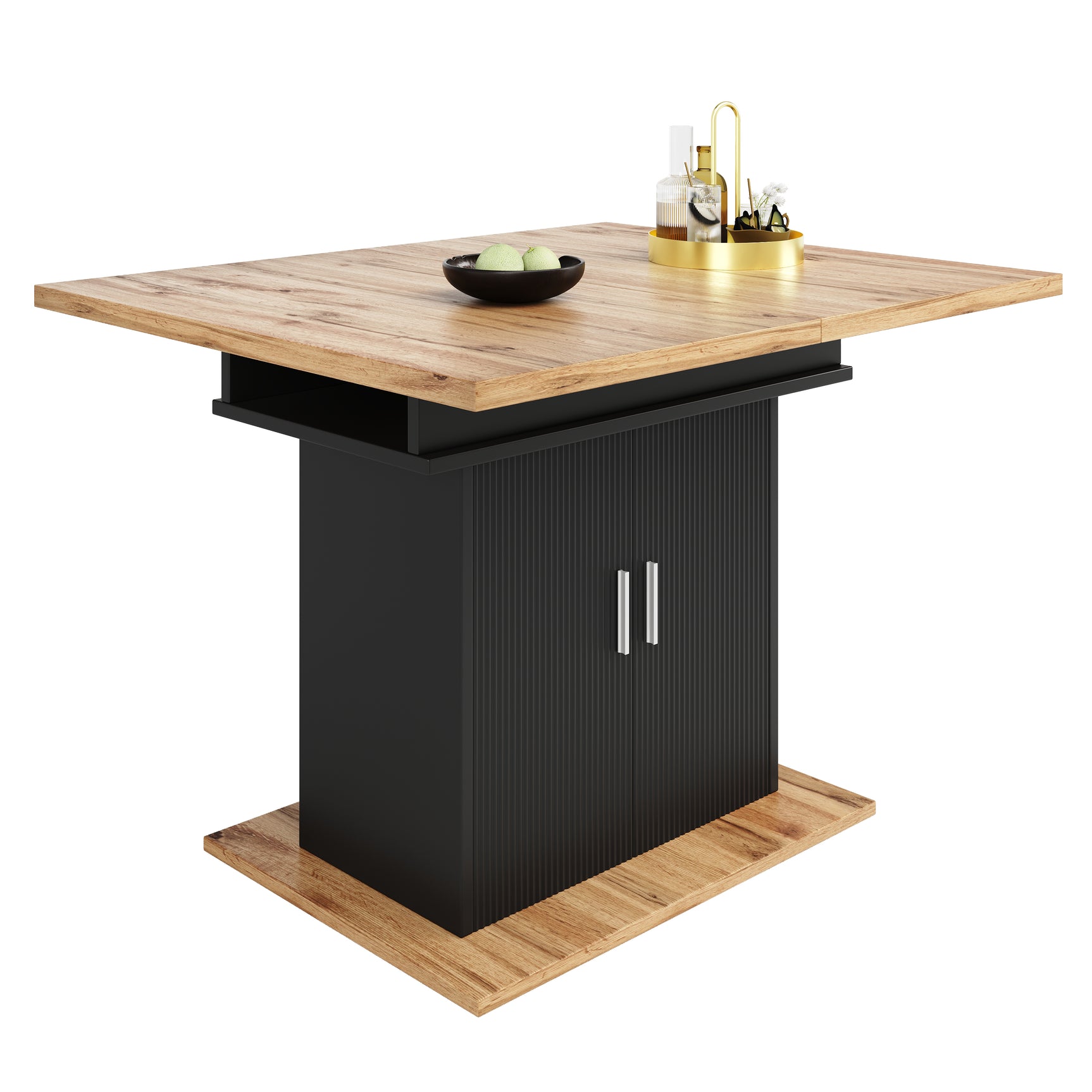 Extensible dining table 140/180x80x75 cm with MDF tray white marble effect and black metal feet