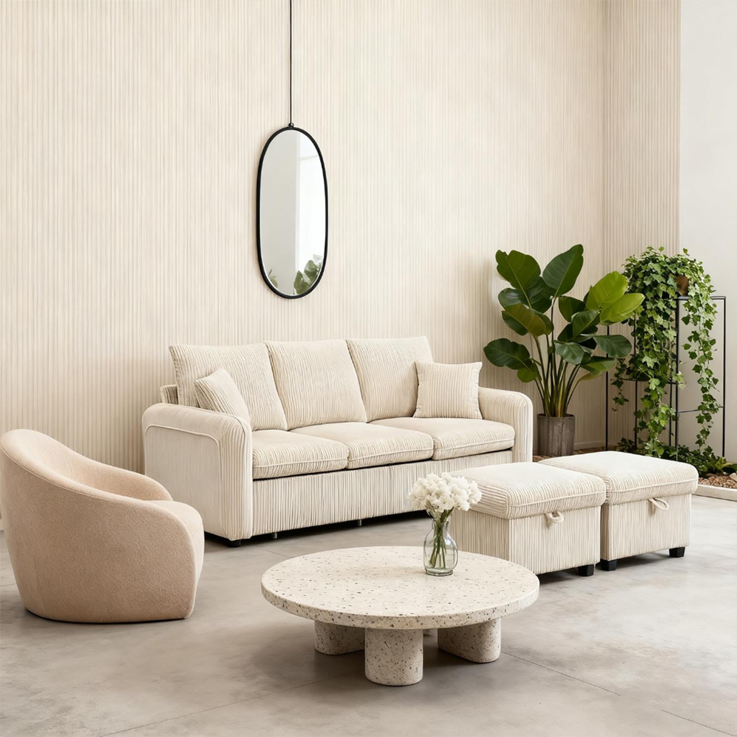 2-seater sofa in beige fabric Scandinavian style - AHBARM