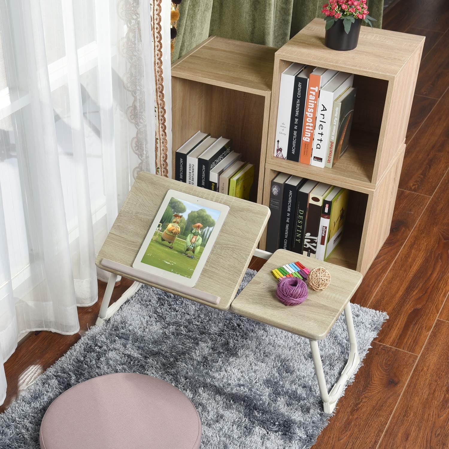 Schlafzimmer/Bedy Tisch PC in Holz und weißem Metall falten - Oma