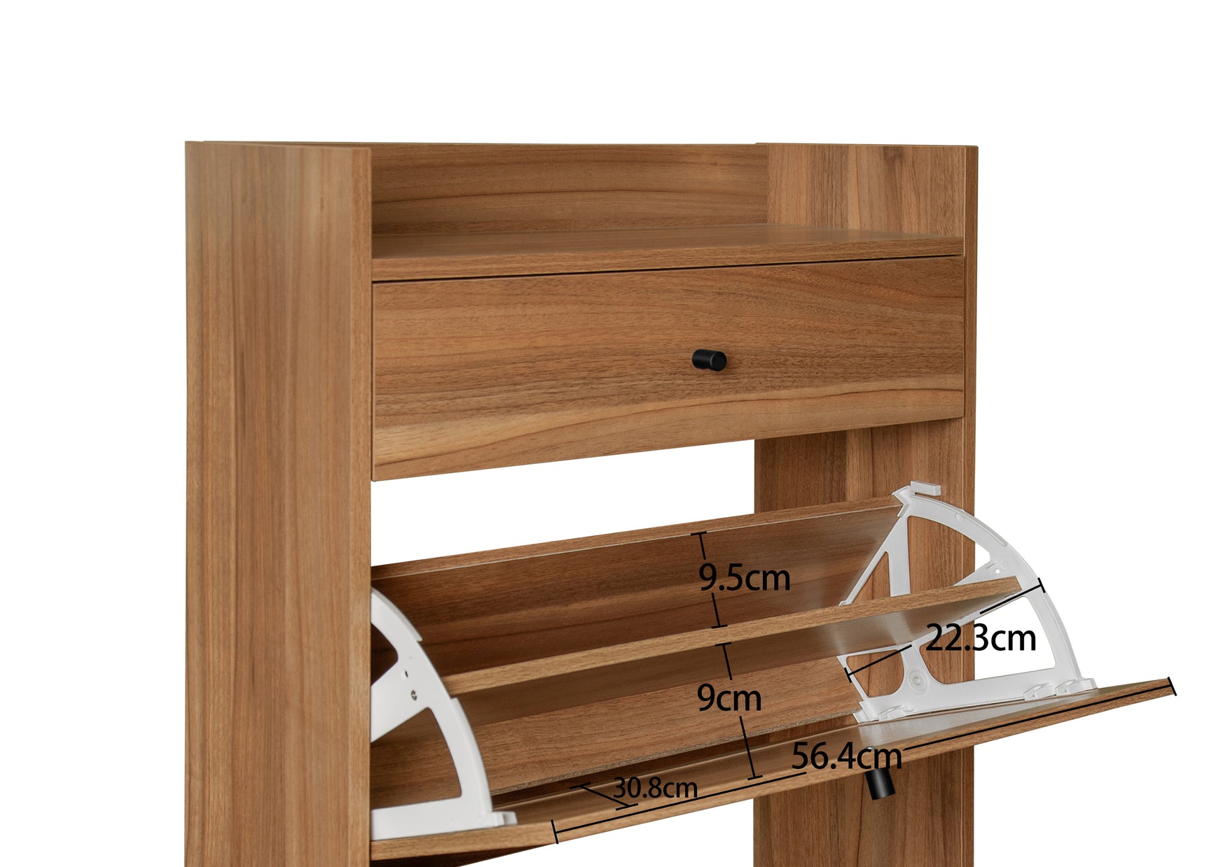 Meuble à chaussures en noyer 60x24x110 cm avec 2 portes en rotin, 1 tiroir et étagères réglables