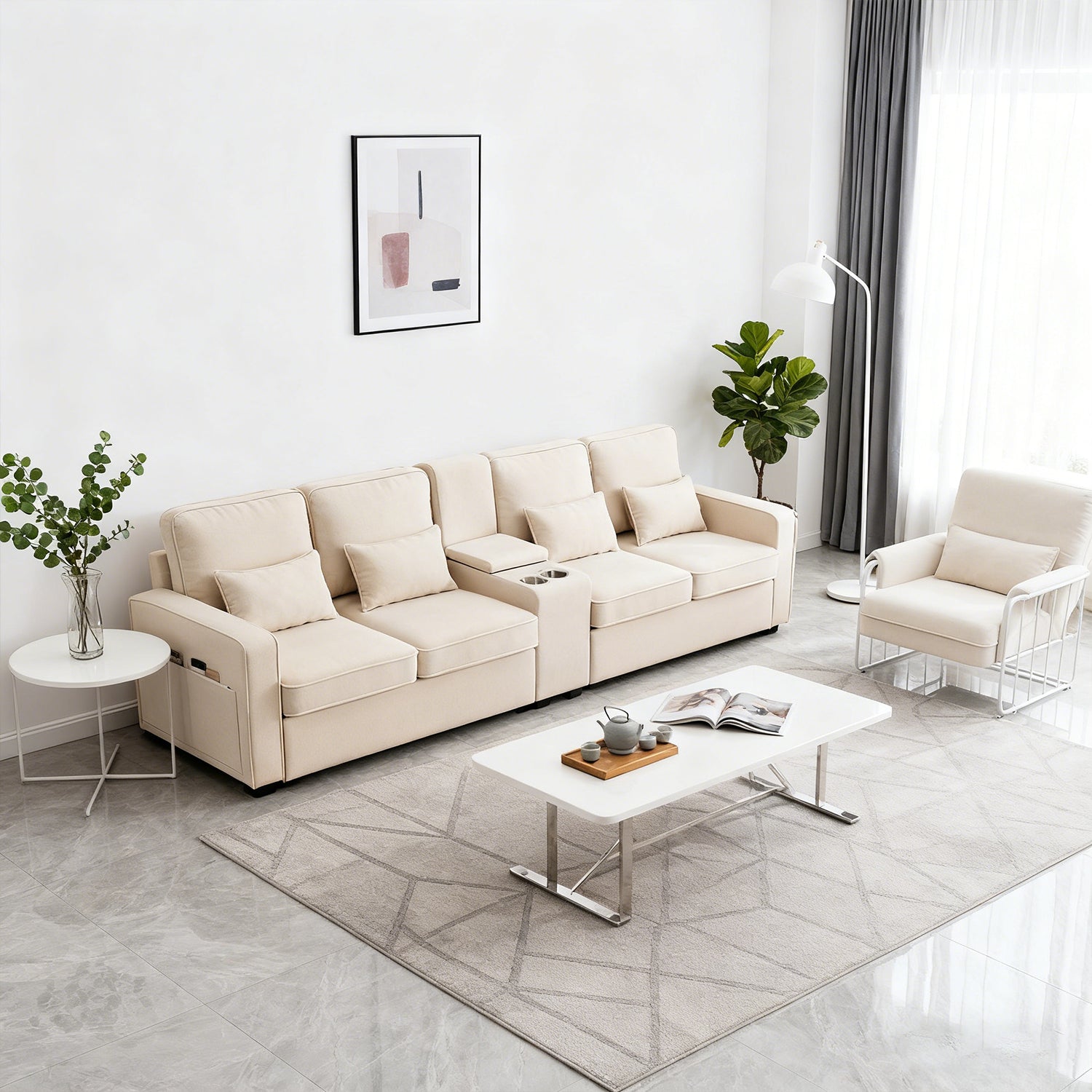 2-seater sofa in beige fabric Scandinavian style - AHBARM