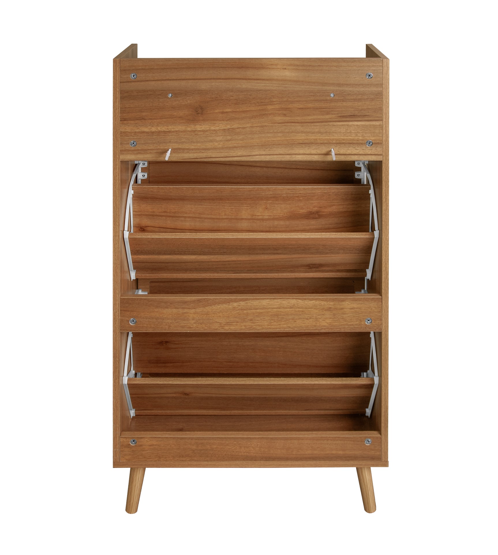 Meuble à chaussures en noyer 60x24x110 cm avec 2 portes en rotin, 1 tiroir et étagères réglables