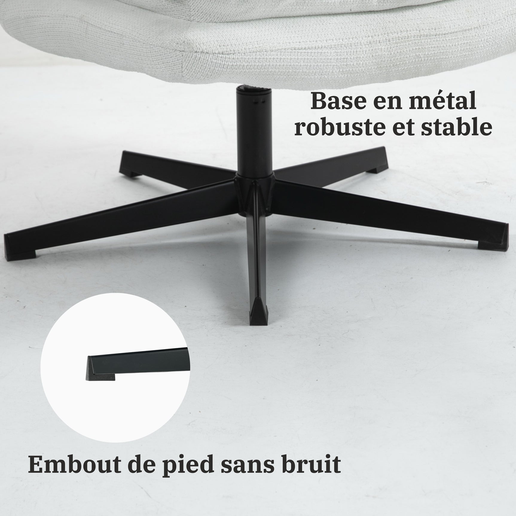 Foldable leisure armchair without armrests in white fabric, 360° swivel - AESTON