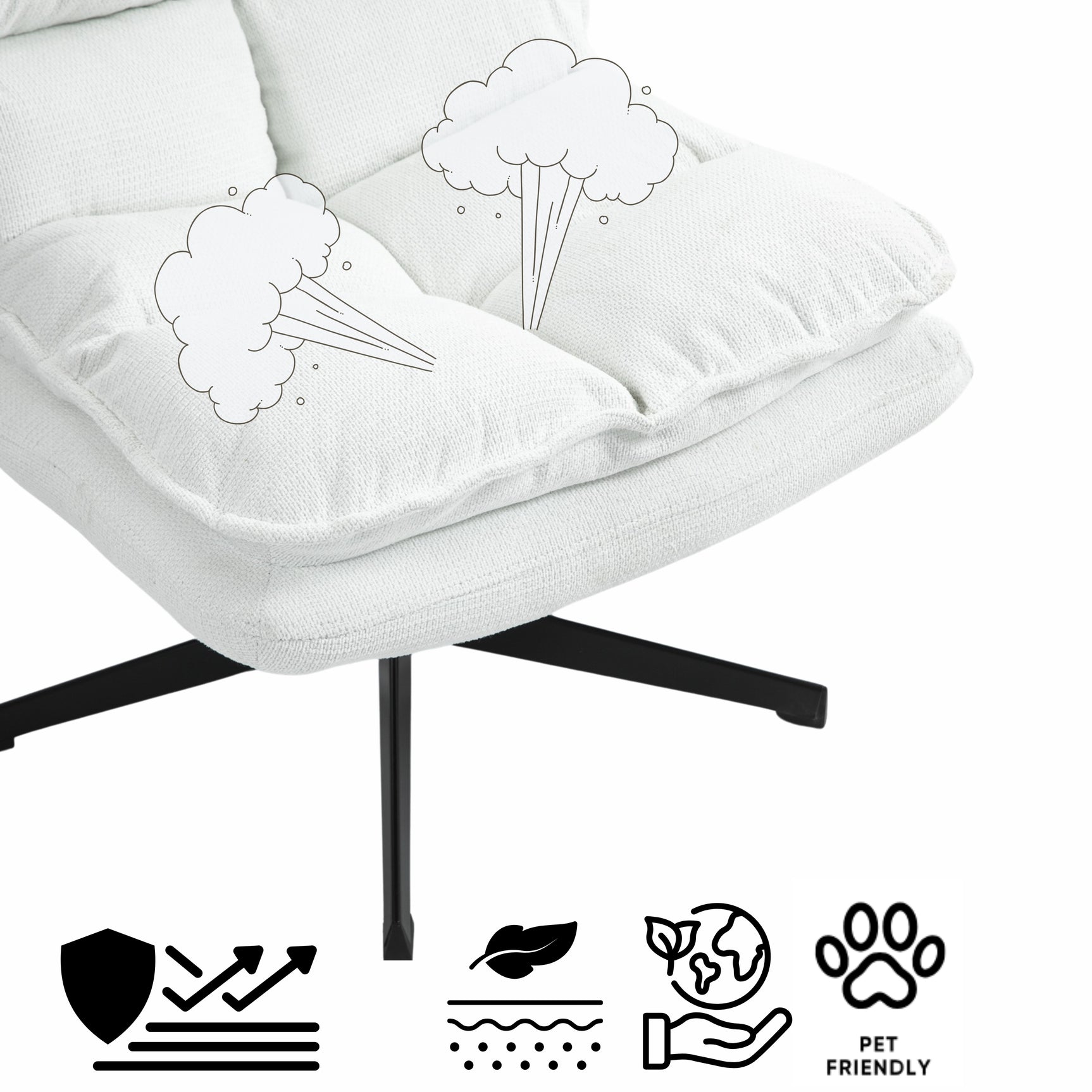 Foldable leisure armchair without armrests in white fabric, 360° swivel - AESTON