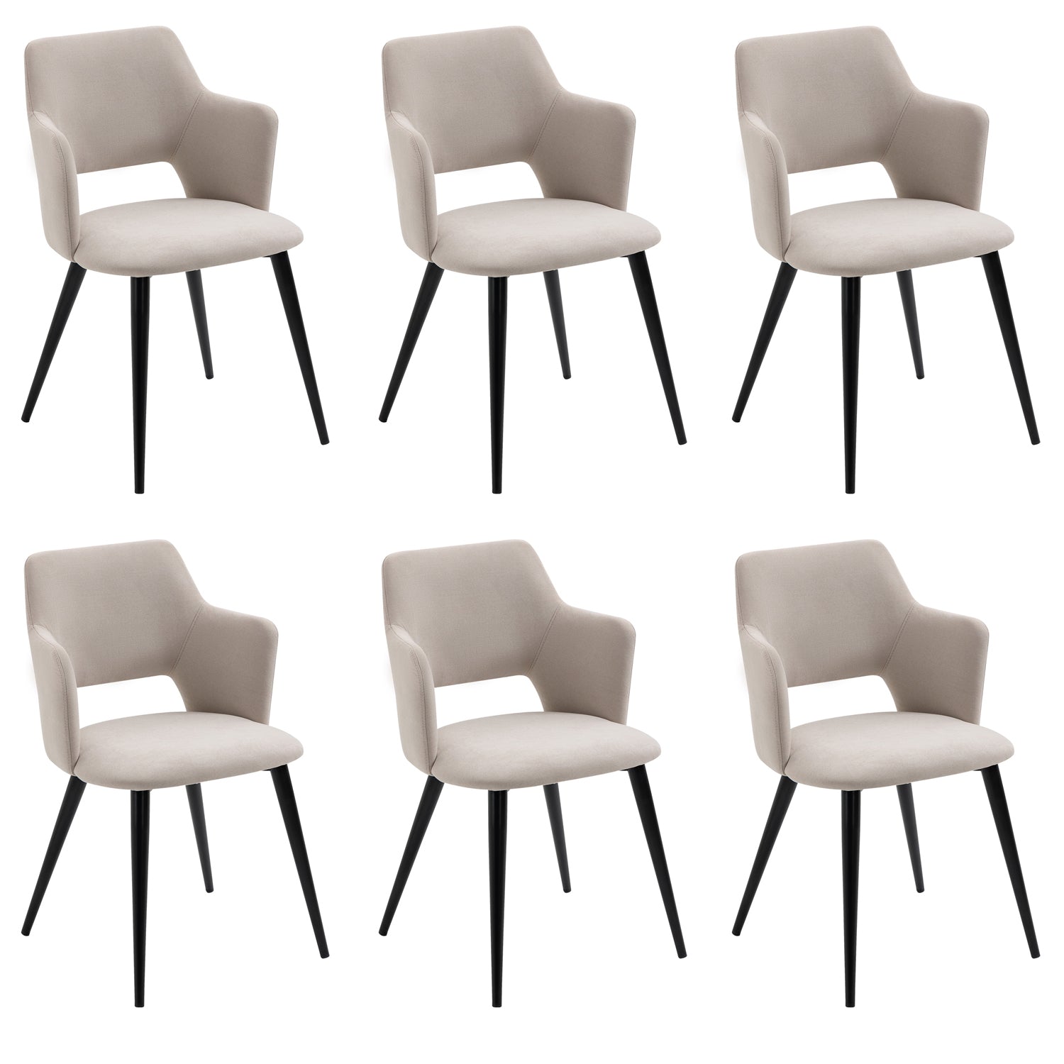 Lot de 6 fauteuils de salle à manger scandinaves avec accoudoirs en tissu beige - AKANJI