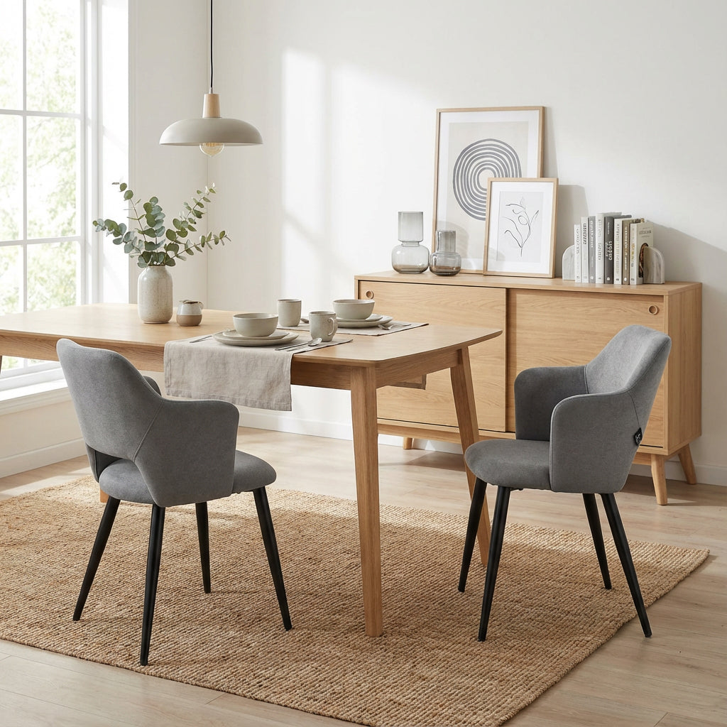 Lot de 2 chaises de salle à manger scandinaves avec accoudoirs en tissu résistant aux animaux et assise rembourrée, gris - AKANJI CC