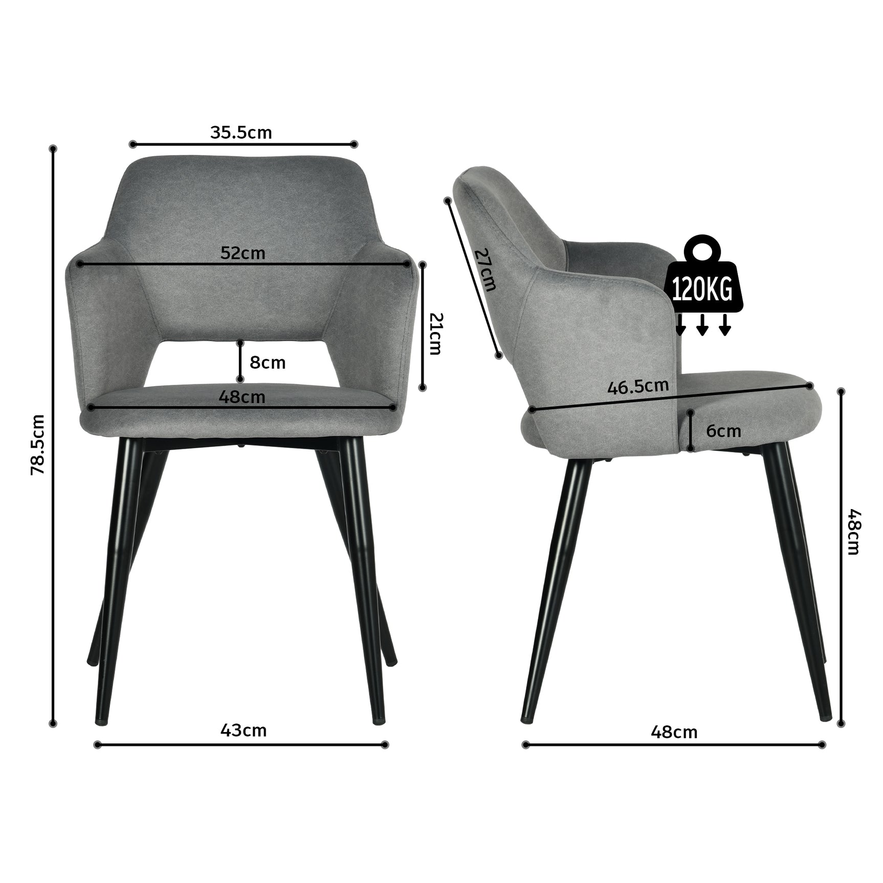 Lot de 2 chaises de salle à manger scandinaves avec accoudoirs en tissu résistant aux animaux et assise rembourrée, gris - AKANJI CC