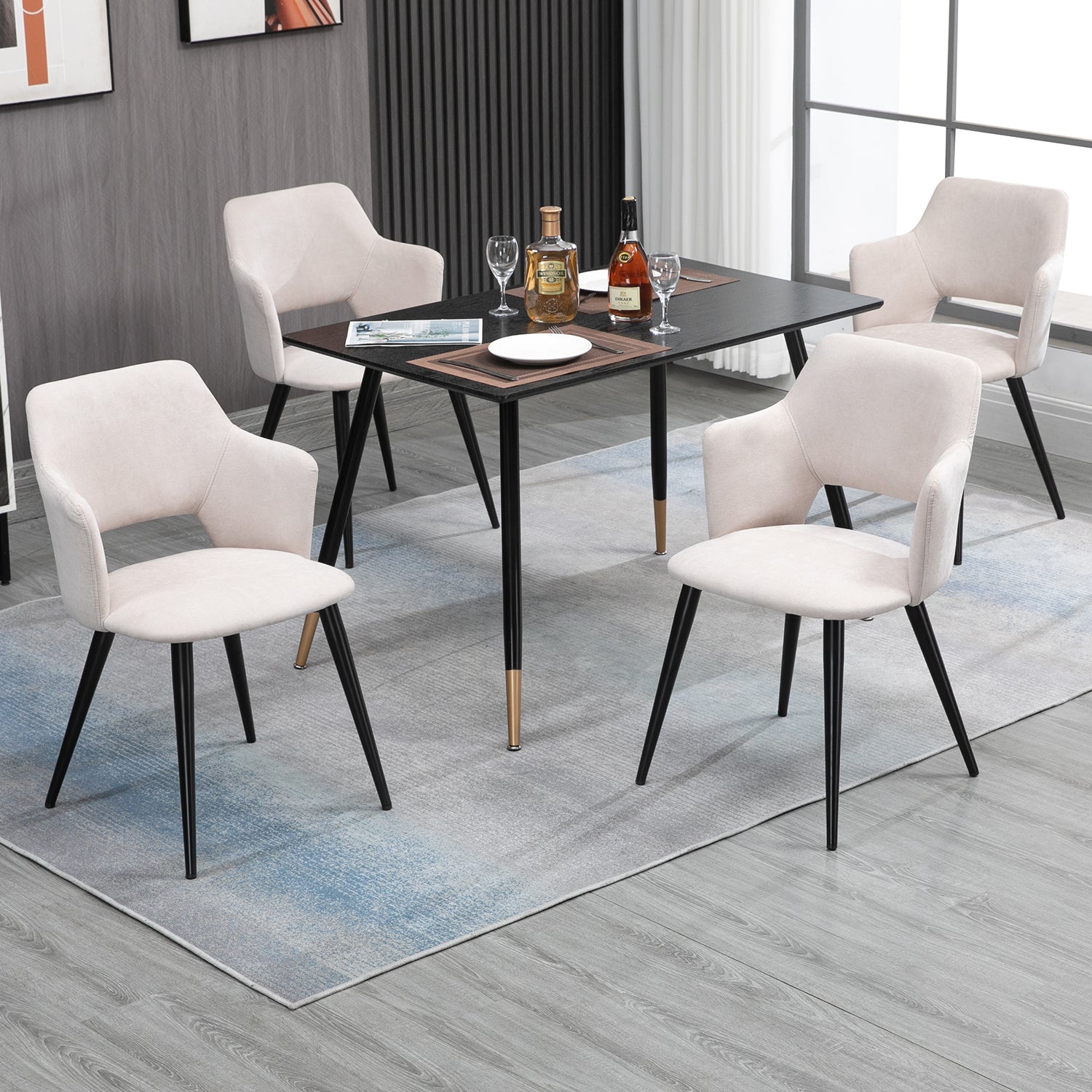 Lot de 4 fauteuils de salle à manger scandinaves avec accoudoirs en tissu beige - AKANJI