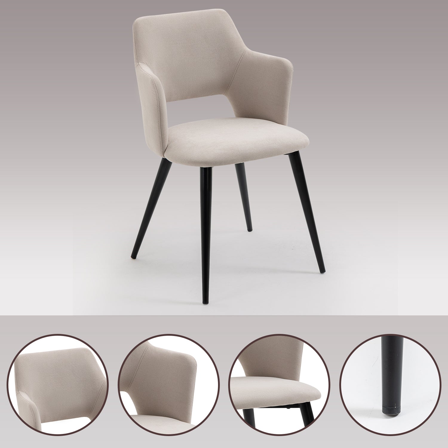 Lot de 4 fauteuils de salle à manger scandinaves avec accoudoirs en tissu beige - AKANJI