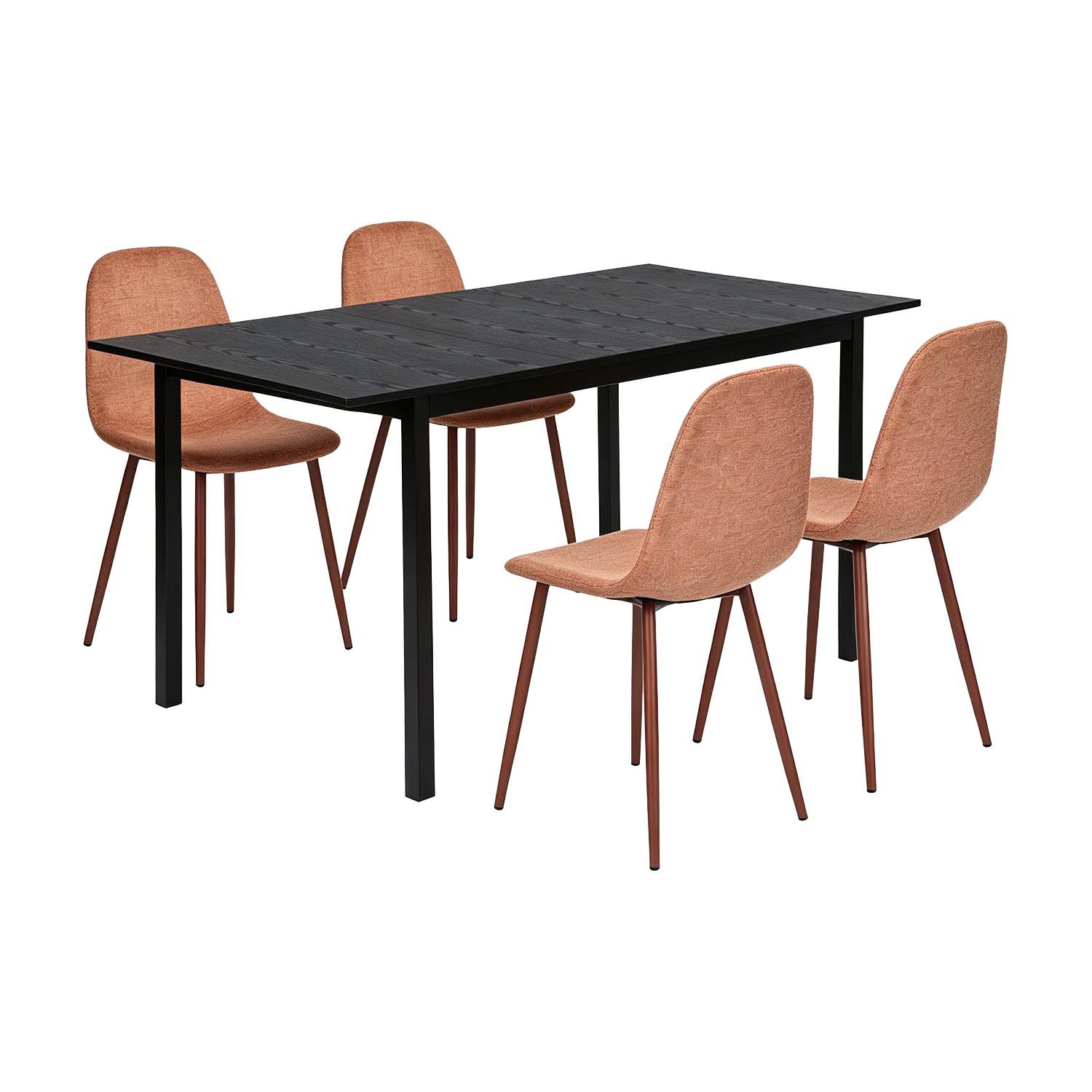 Ensemble table à manger extensible noire et 4 chaises en tissu rouge doux, style scandinave