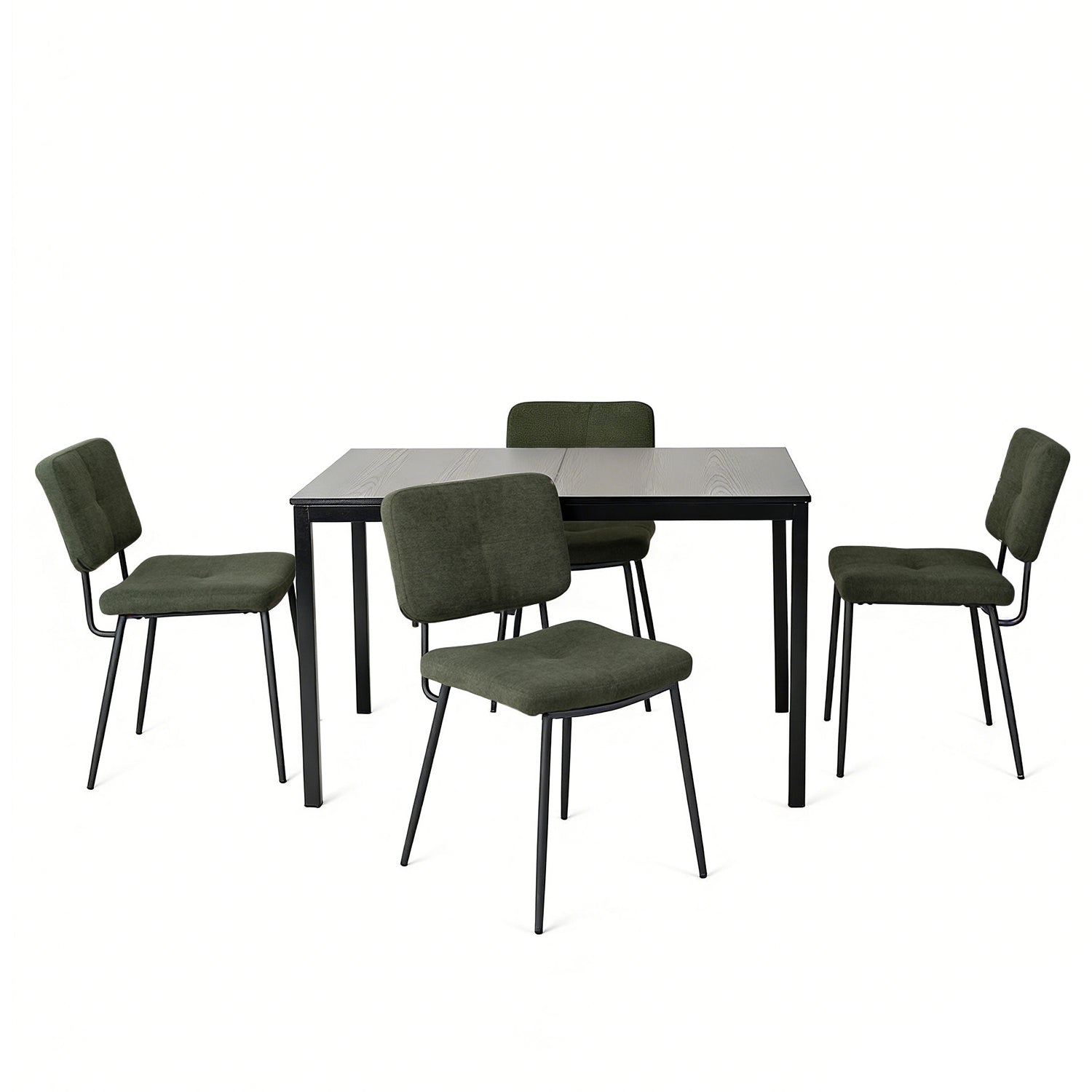 Ensemble table à manger extensible noire et 4 chaises en tissu vert, style scandinave