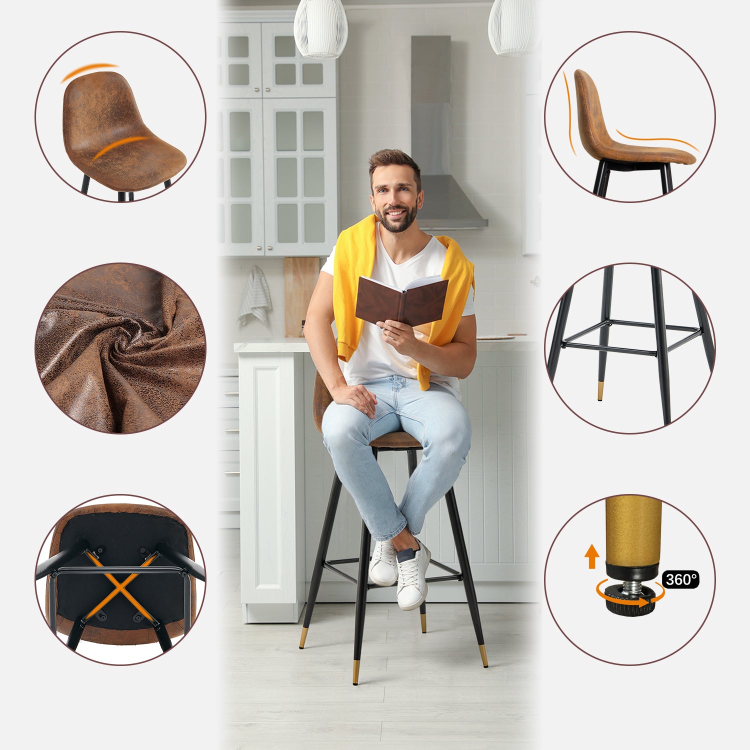 Set von 6 Industrial Bar Stools mit Wildlederdatei - Charlton Bar