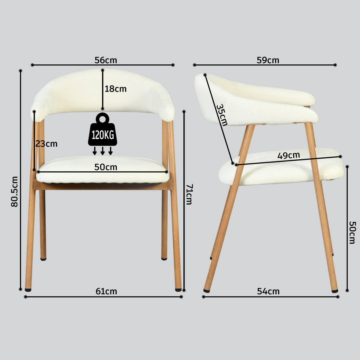 Set of 2 Scandinavian dining room armchairs with beige fabric armrests - Cromwell