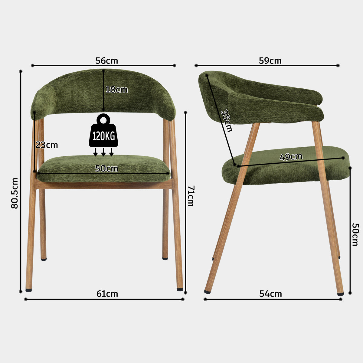 Set of 2 Scandinavian dining room armchairs with beige fabric armrests - Cromwell