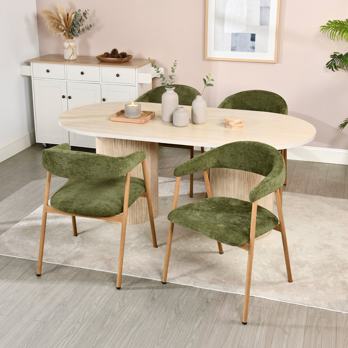 Set of 2 Scandinavian dining room armchairs with beige fabric armrests - Cromwell