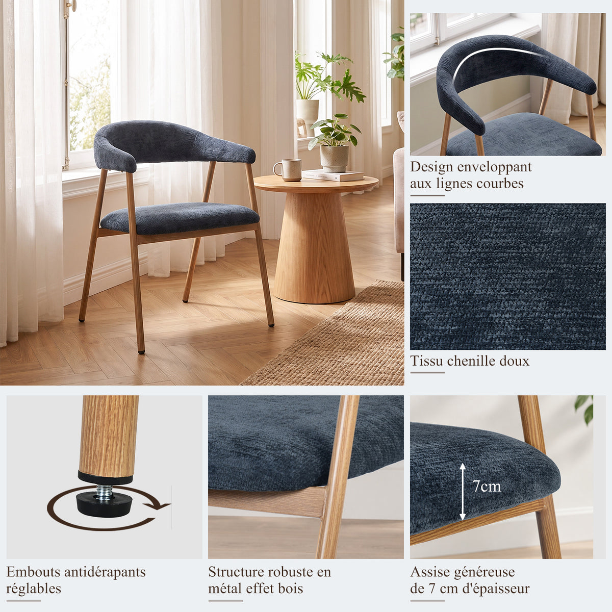 Set of 2 Scandinavian dining room armchairs with beige fabric armrests - Cromwell