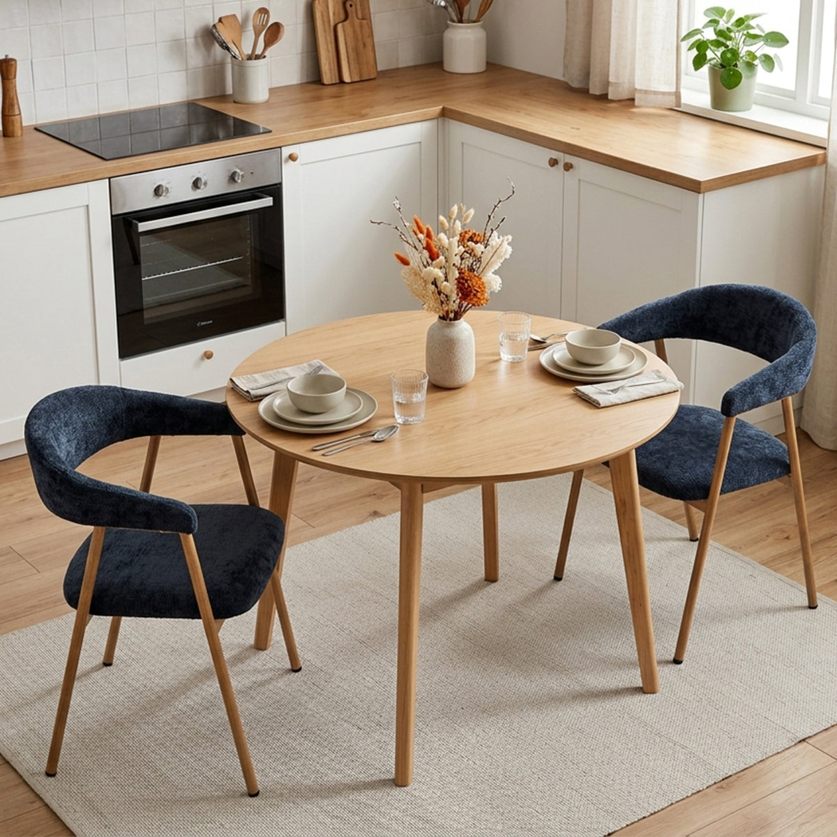 Set von 2 skandinavischen Esszimmer Sesseln mit beige Stoffarmlehnen - Cromwell