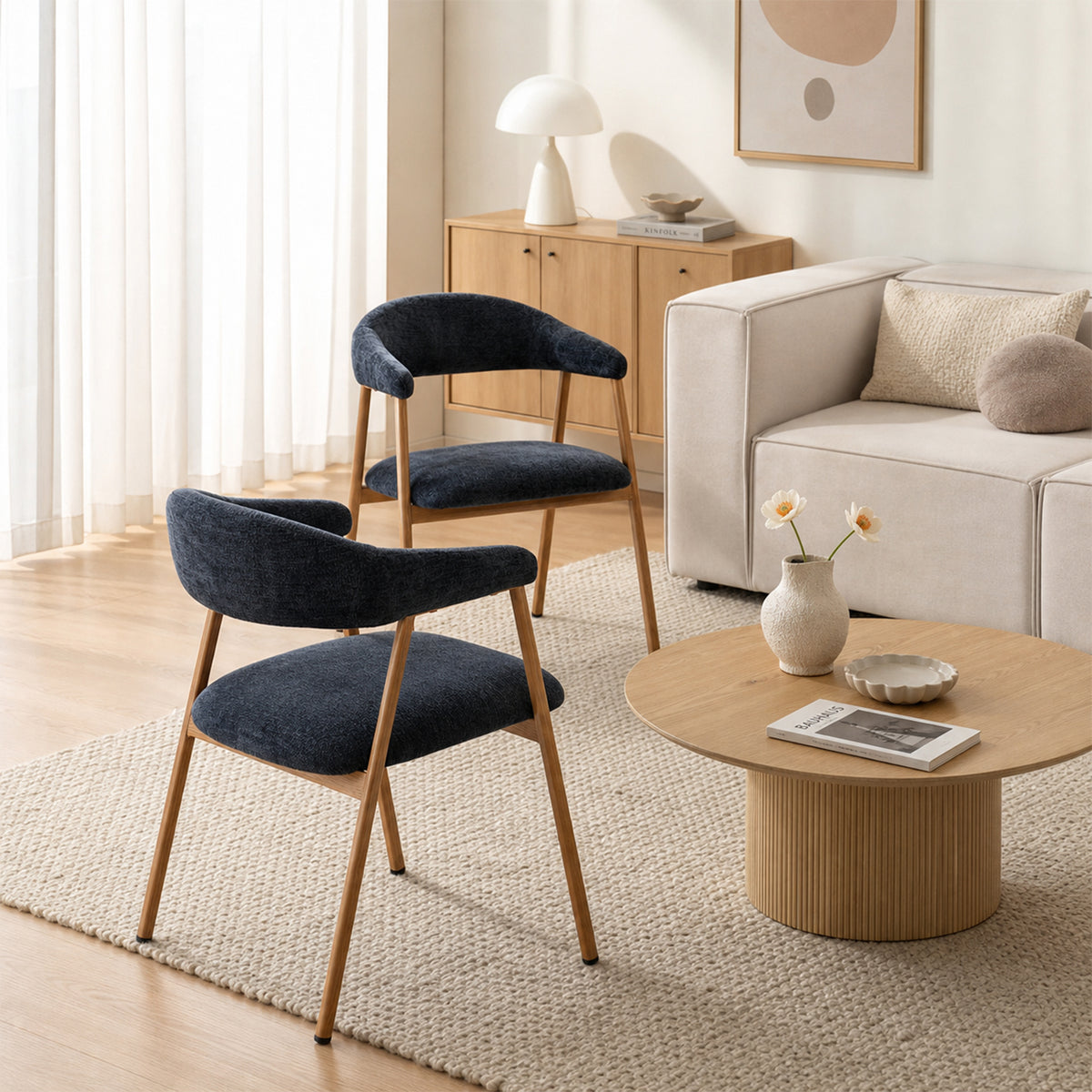 Set of 2 Scandinavian dining room armchairs with beige fabric armrests - Cromwell