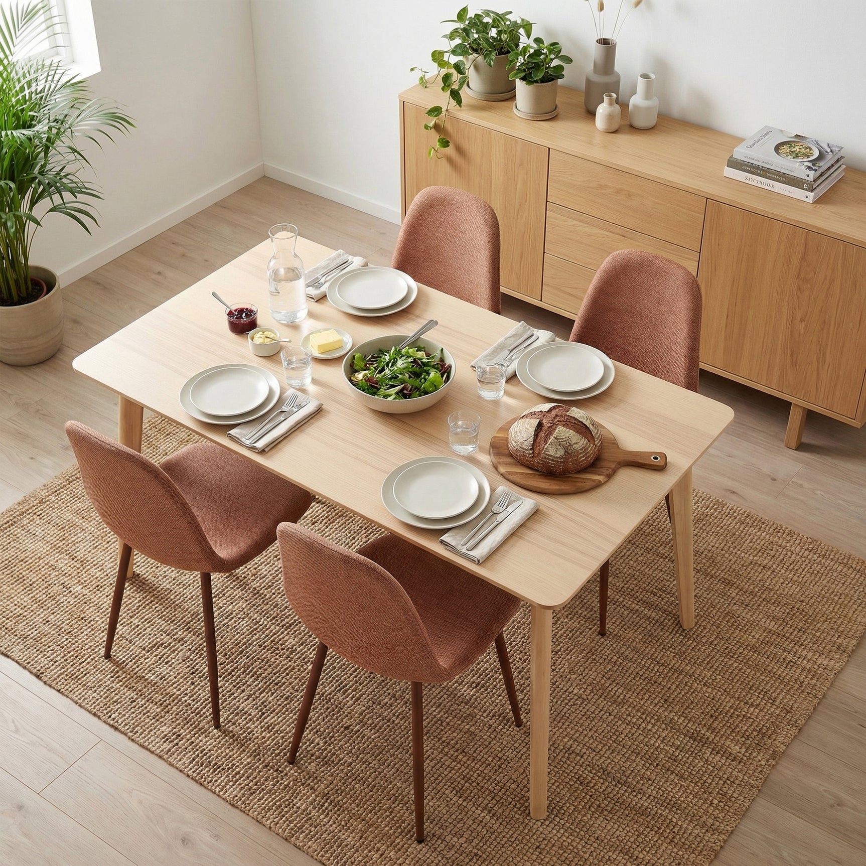 Lot de 4 chaises de salle à manger en tissu rouge doux, chaises de détente avec dossier et pieds métalliques assortis scandinave - CHARLTON