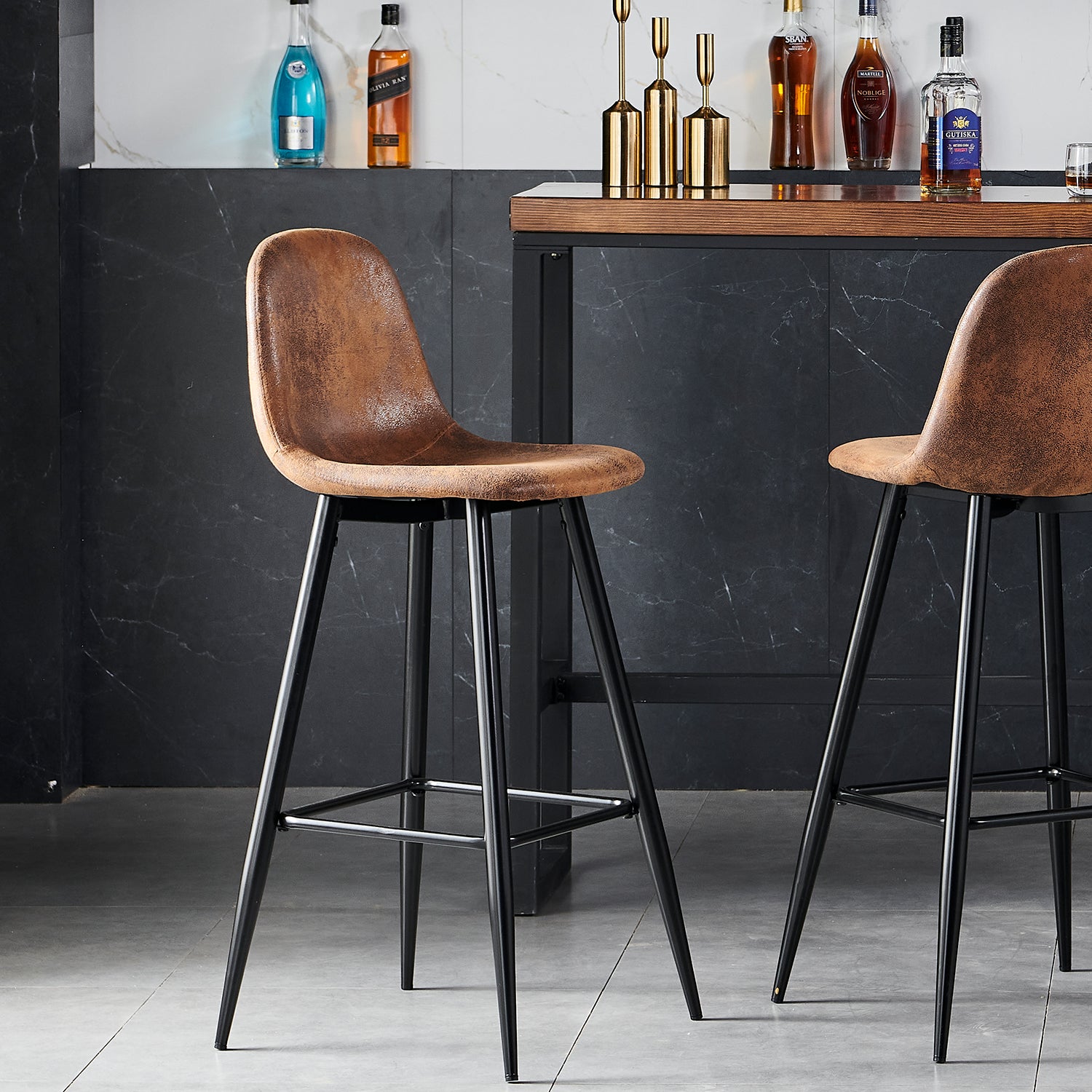 Lot de 2 tabourets de bar industriels avec dossier en suédine - CHARLTON BAR