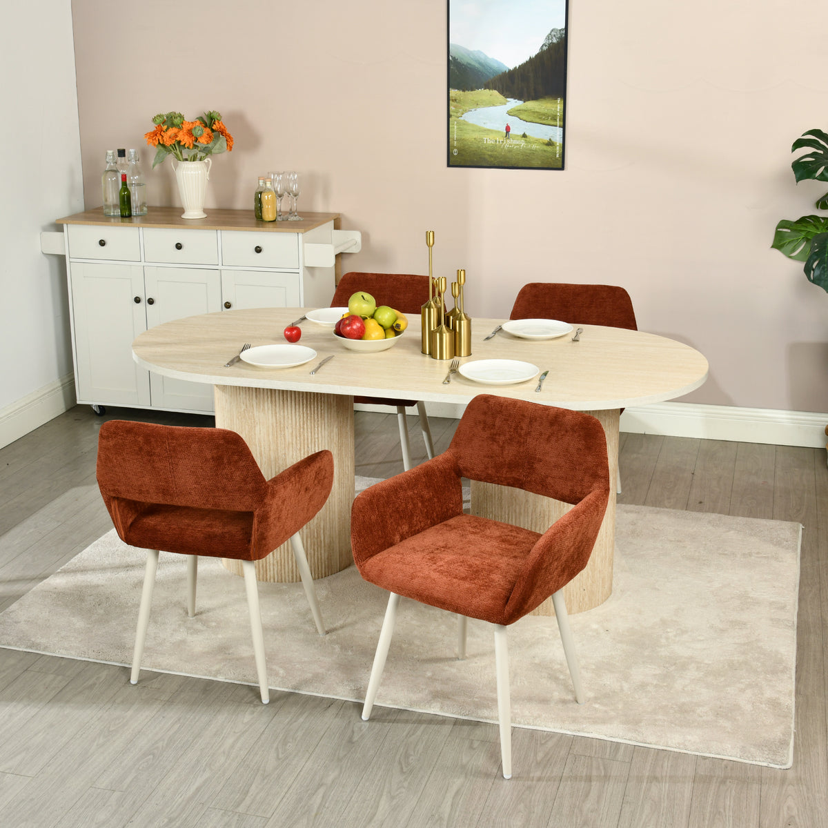 Set of 2 Scandinavian dining room armchairs with beige fabric armrests - Cromwell