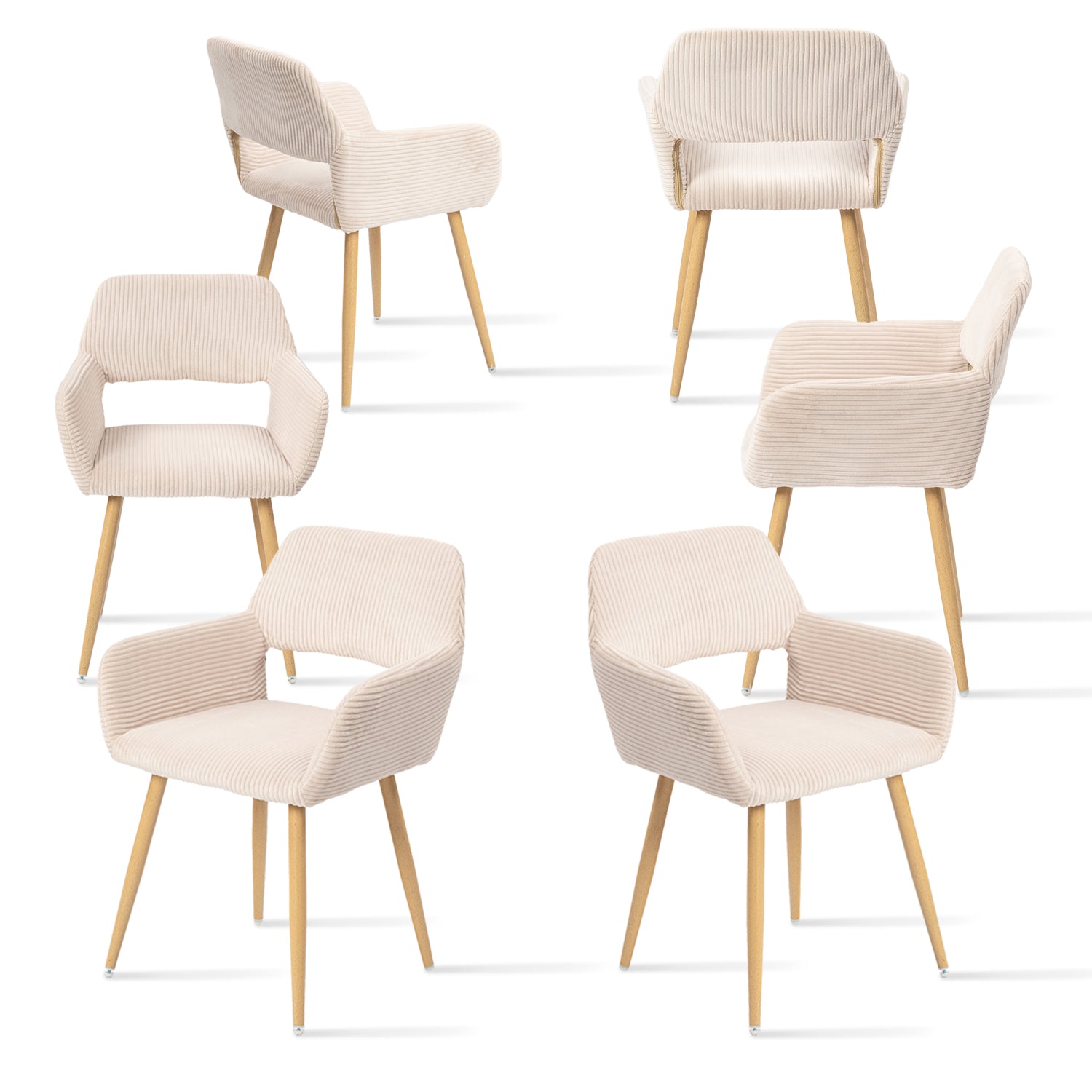 Set of 6 Scandinavian dining chairs with beige velvet armrests - Cromwell Corduroy