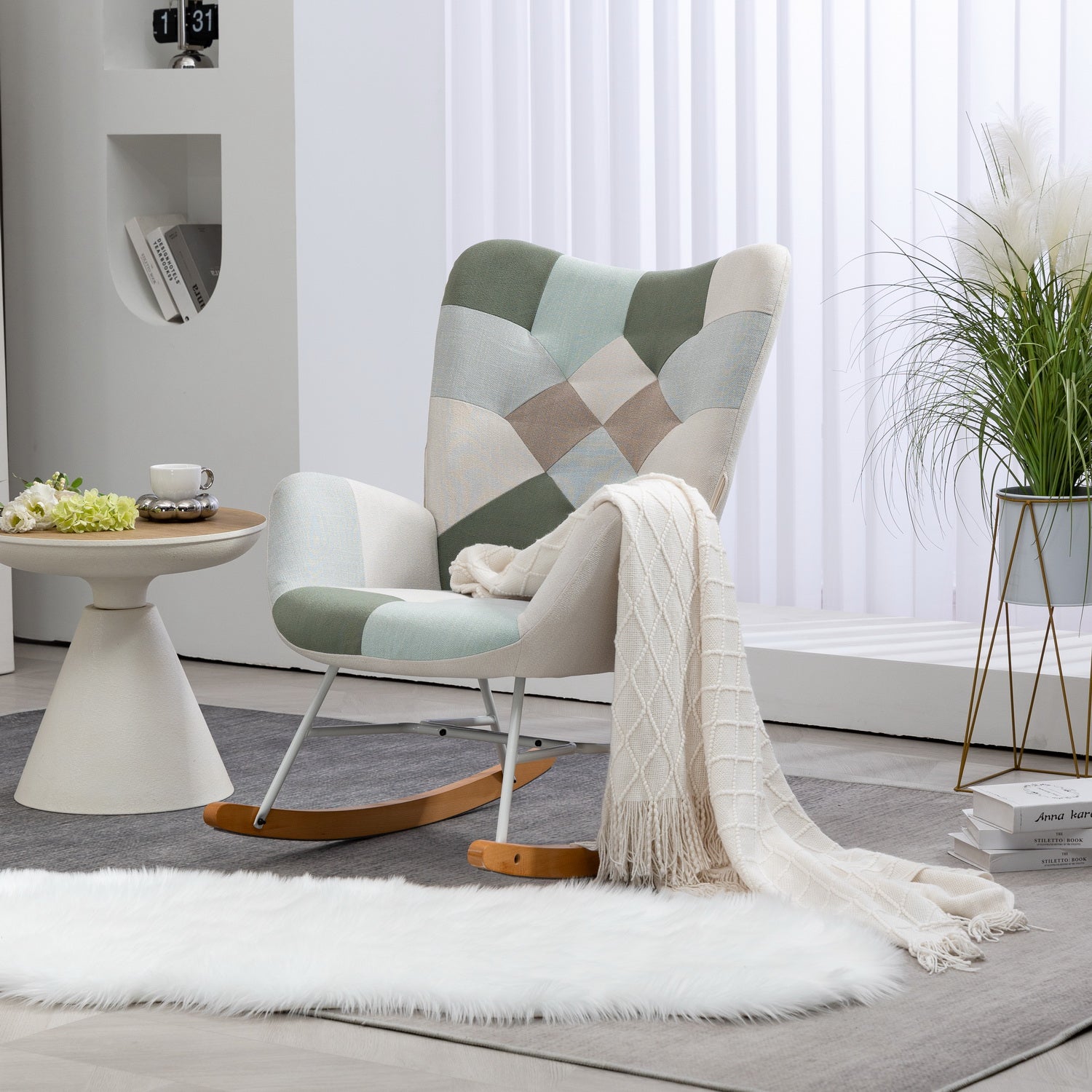 Scandinavian breastfeeding armchair with armrests in Aqua padded patchwork fabric - Epping