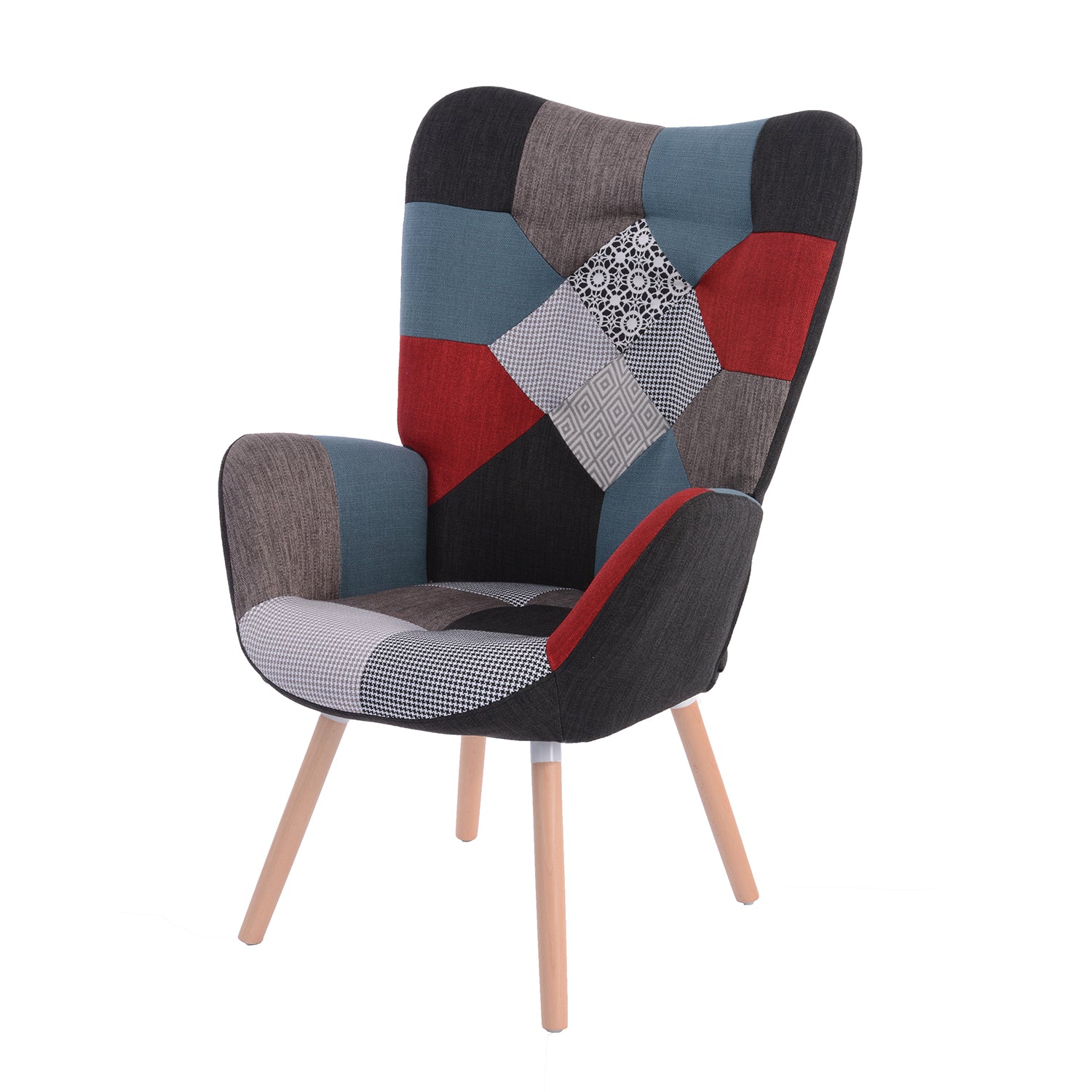 Skandinavischer Sessel mit Armlehnen im Stich Patchwork -Stoff - Funkel