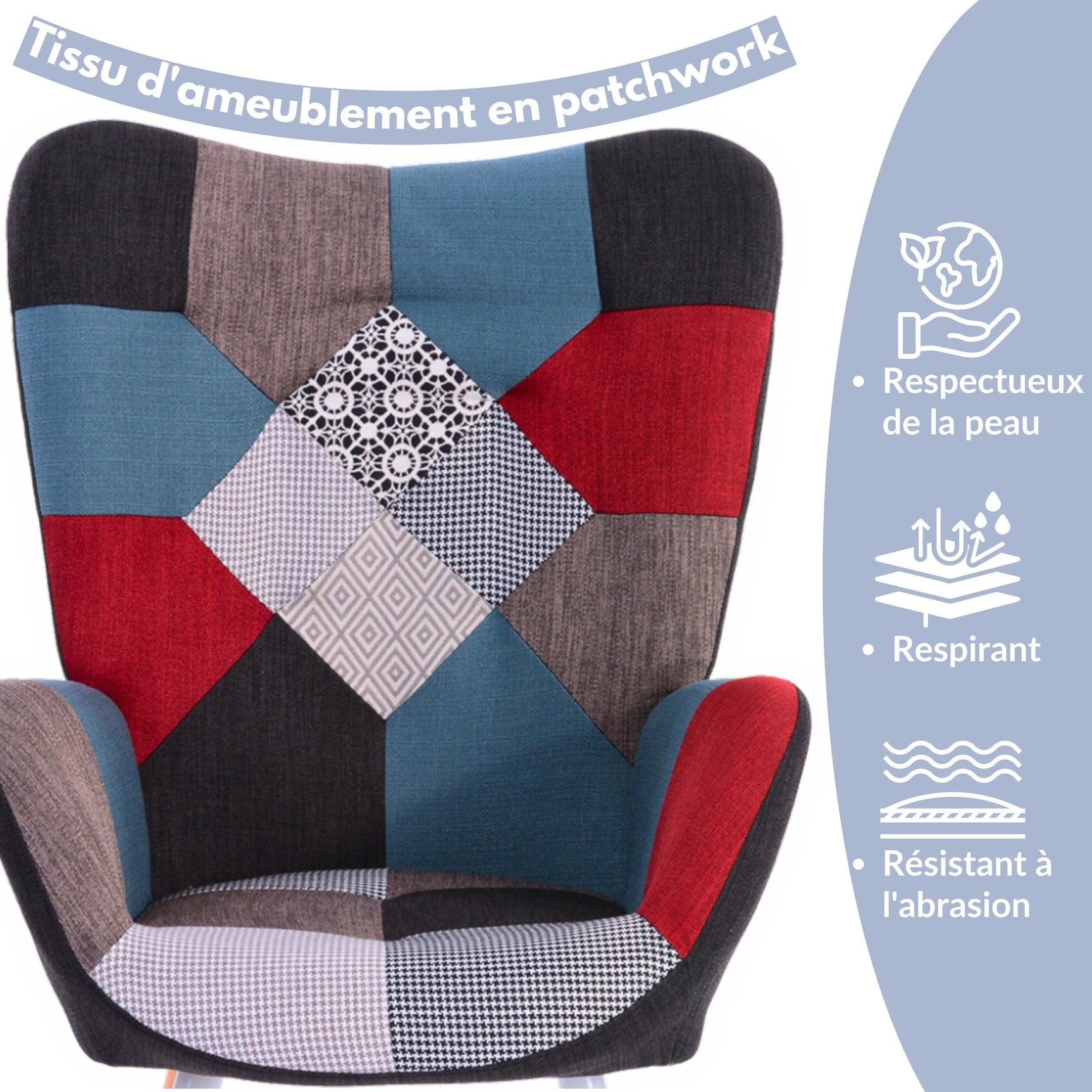 Skandinavischer Sessel mit Armlehnen im Stich Patchwork -Stoff - Funkel
