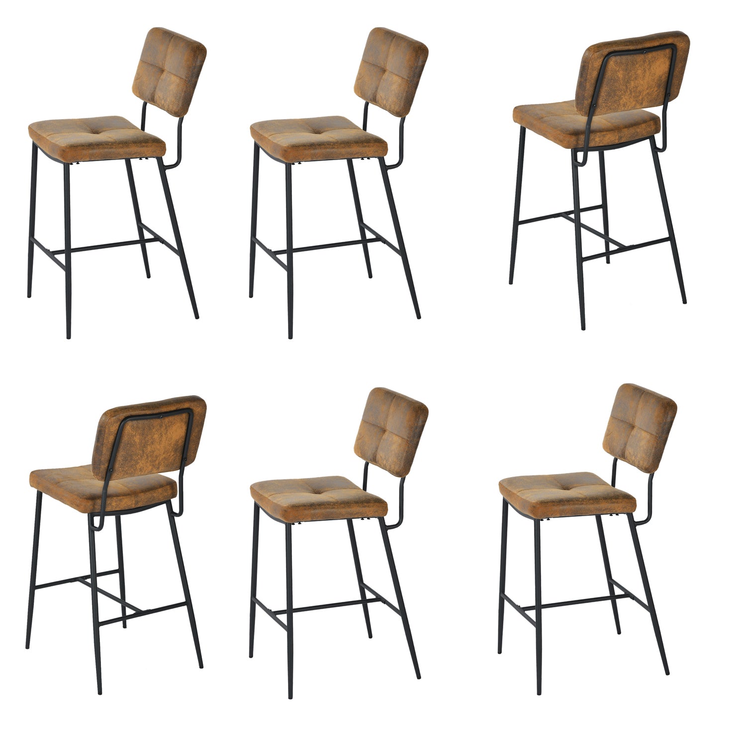 Set of 6 industrial bar stools with suede back - INDEPENDENCE BAR