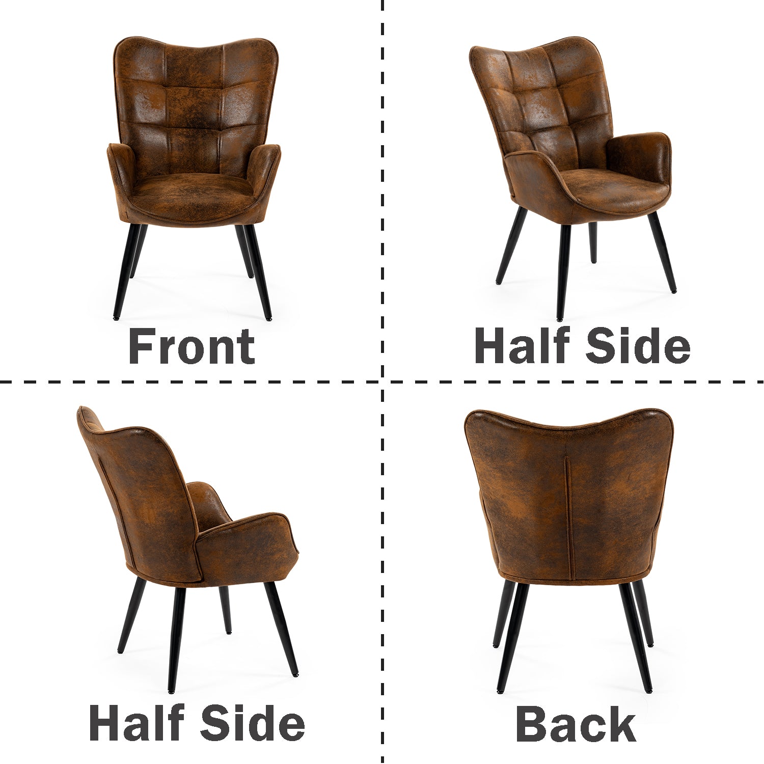 Fauteuil scandinave avec accoudoirs en suédine à surpiqûres - KANAS
