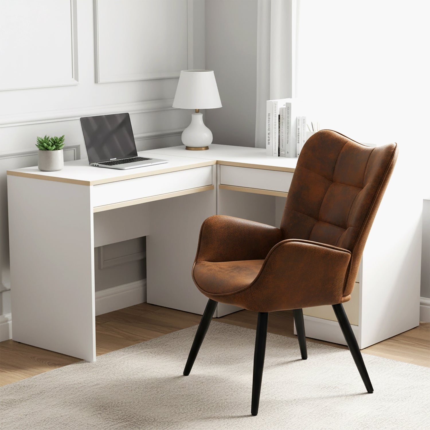 Fauteuil scandinave avec accoudoirs en suédine à surpiqûres - KANAS